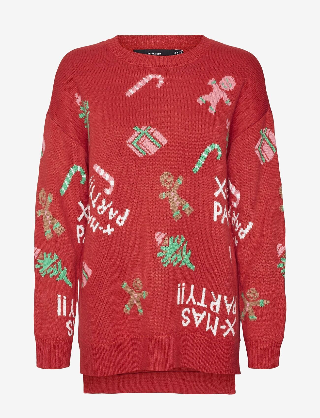 Vero Moda - VMXMASPARTY LS H/L O-NECK PULL. XMAS EXC - stickade tröjor - chinese red - 1