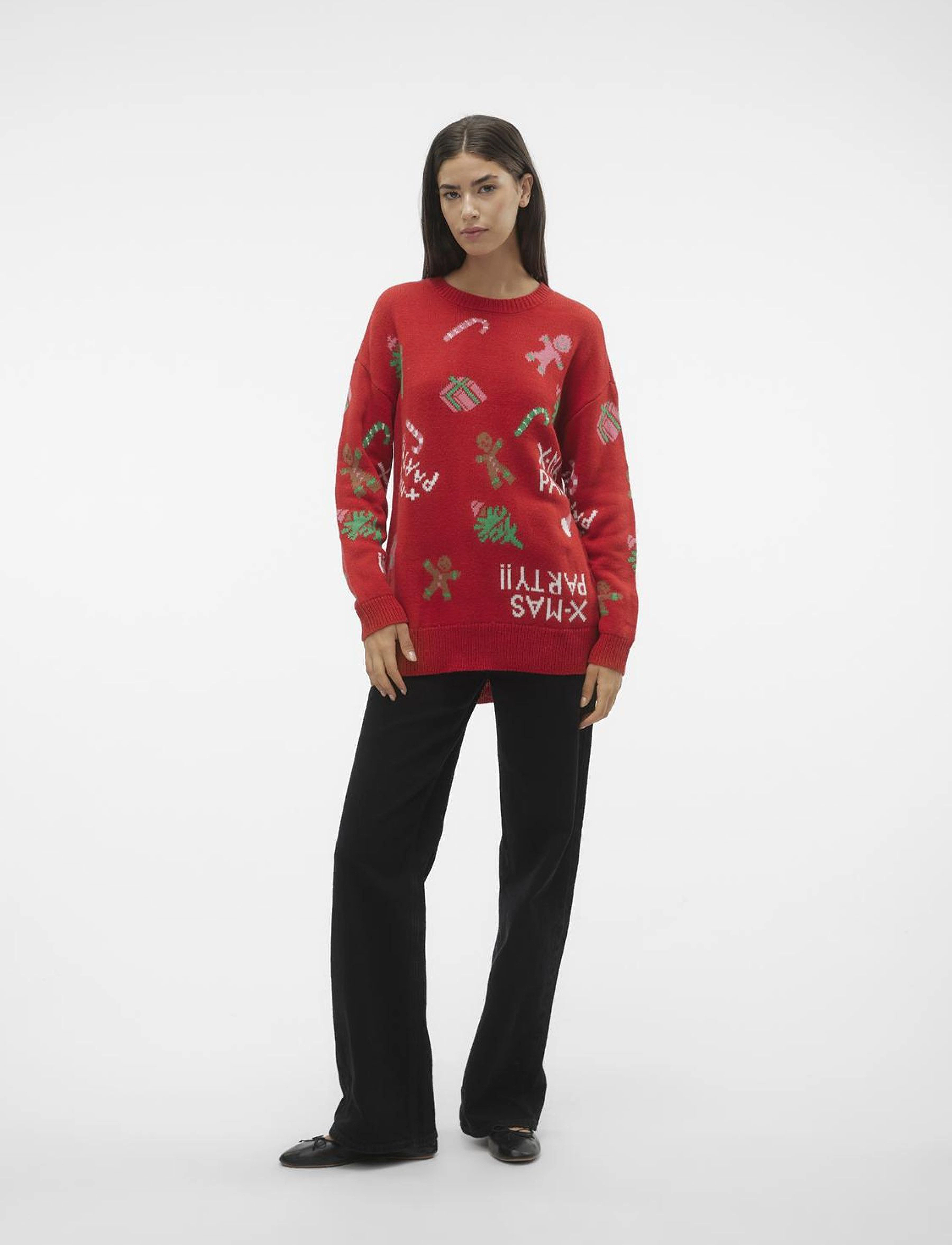 Vero Moda - VMXMASPARTY LS H/L O-NECK PULL. XMAS EXC - laveste priser - chinese red - 3