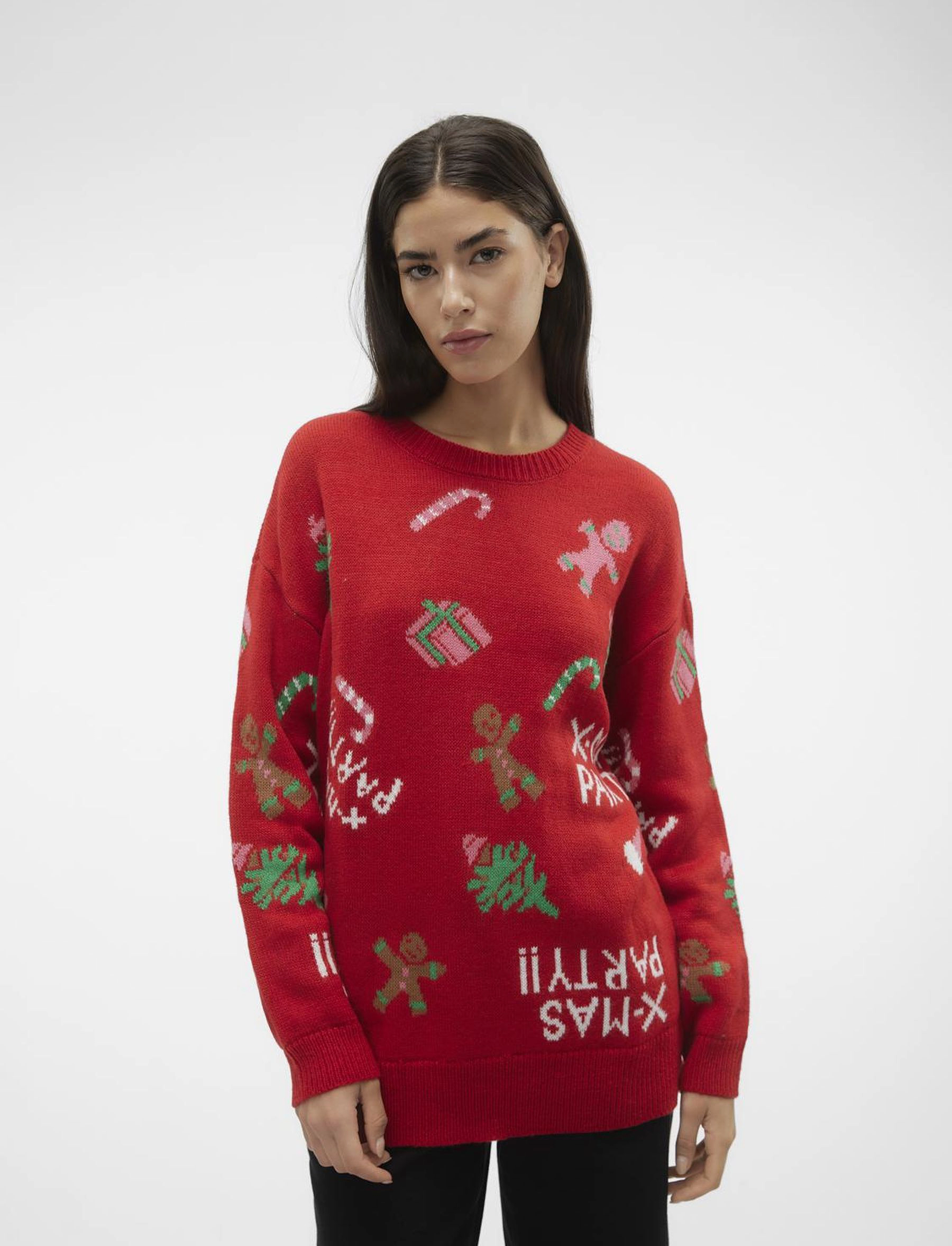 Vero Moda - VMXMASPARTY LS H/L O-NECK PULL. XMAS EXC - laveste priser - chinese red - 4