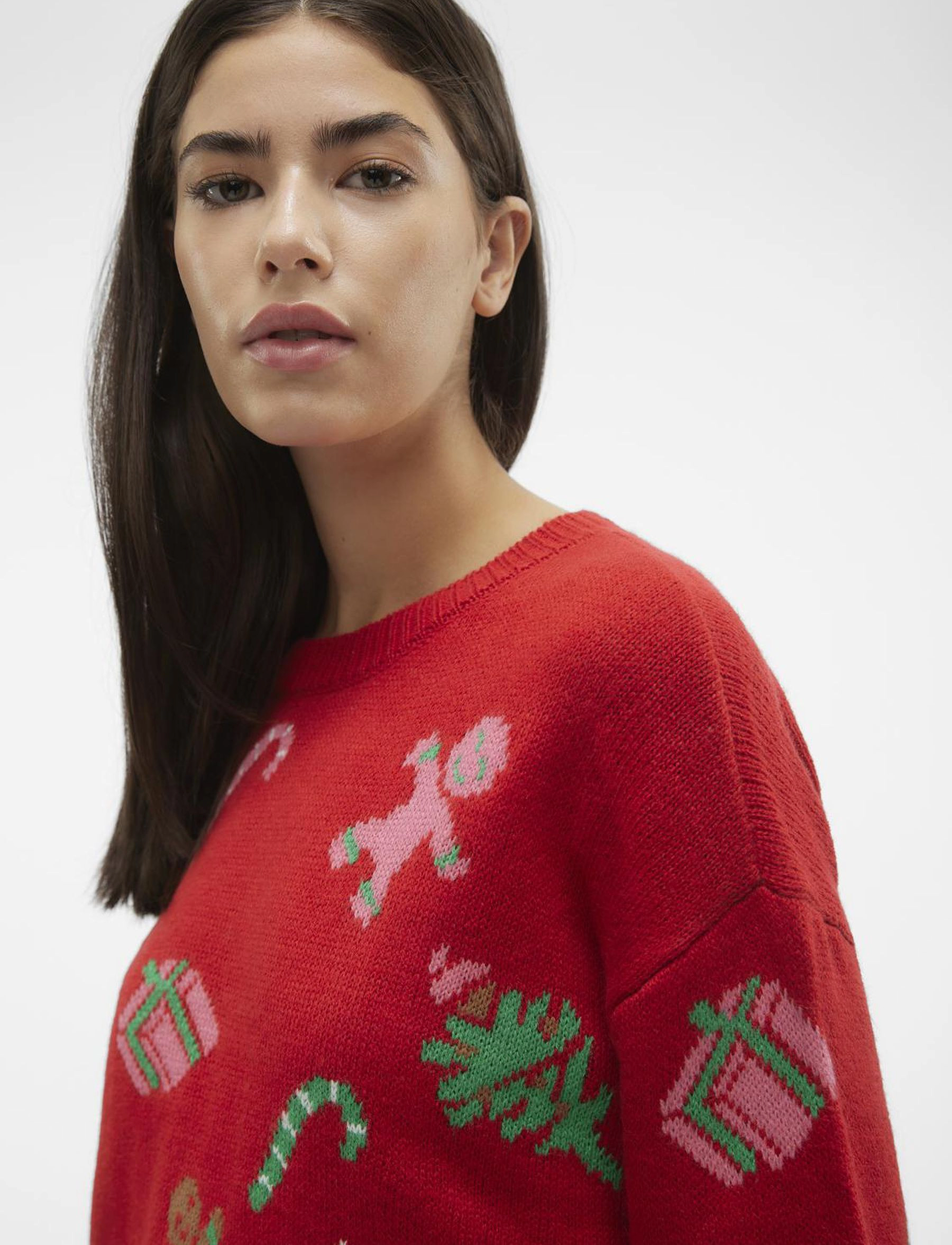 Vero Moda - VMXMASPARTY LS H/L O-NECK PULL. XMAS EXC - laveste priser - chinese red - 5