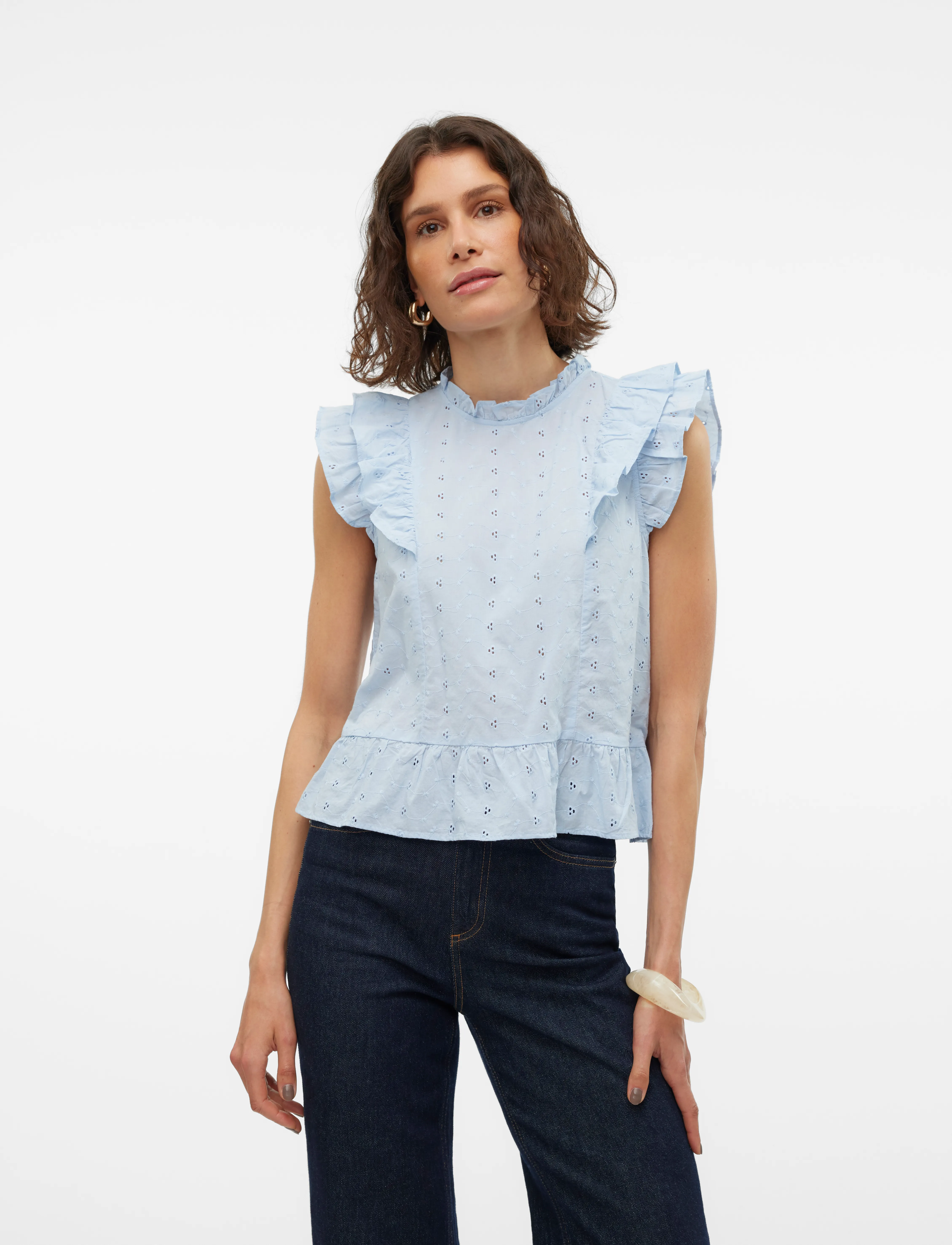 Vero Moda Vmkammy Sl High Neck Top Vma, S, Blue, Bluser > Uden Ærmer, Dame