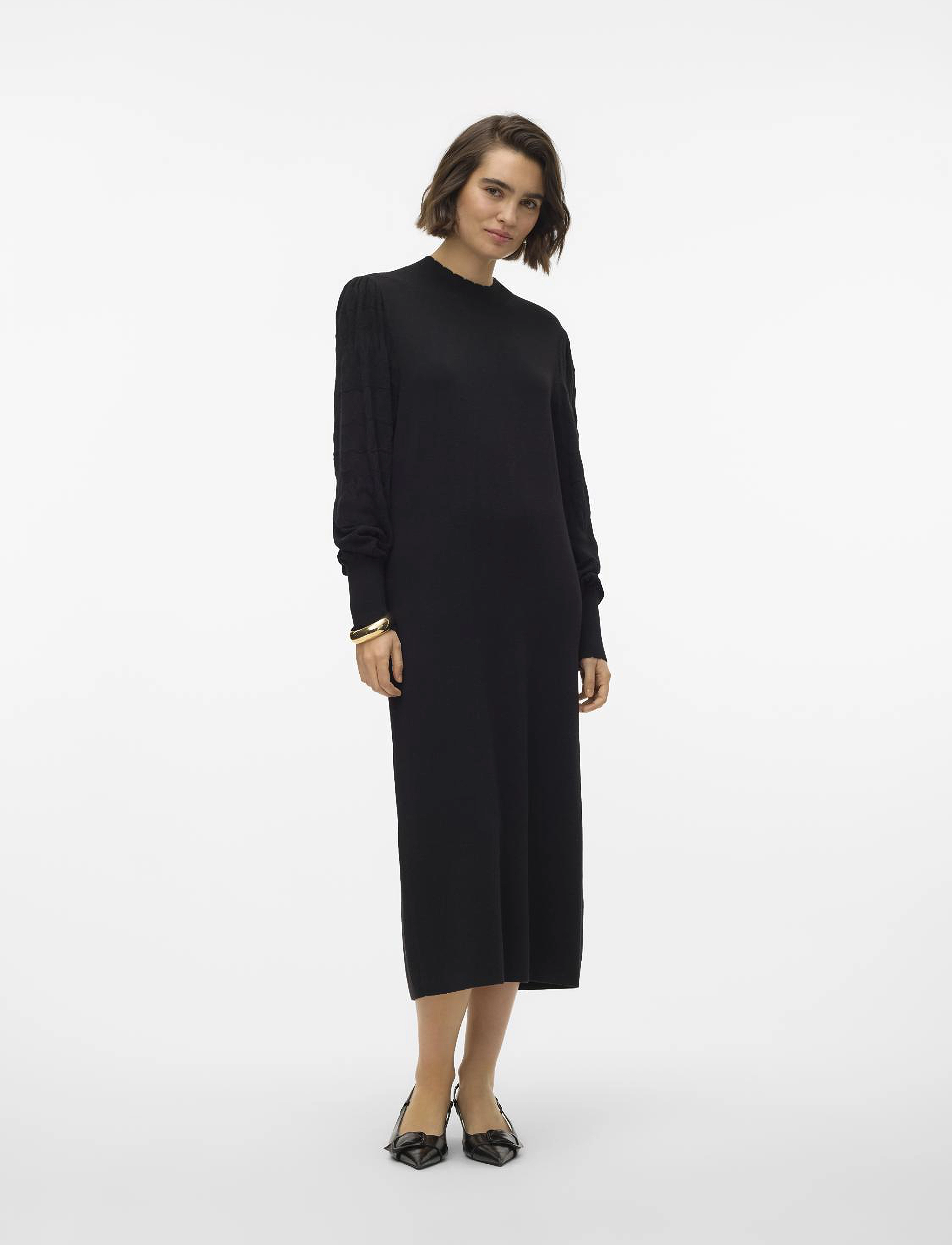 Vero Moda VMLIMONE LS HIGHNECK CALF DRESS GA BOO - Kleidid - BLACK / black