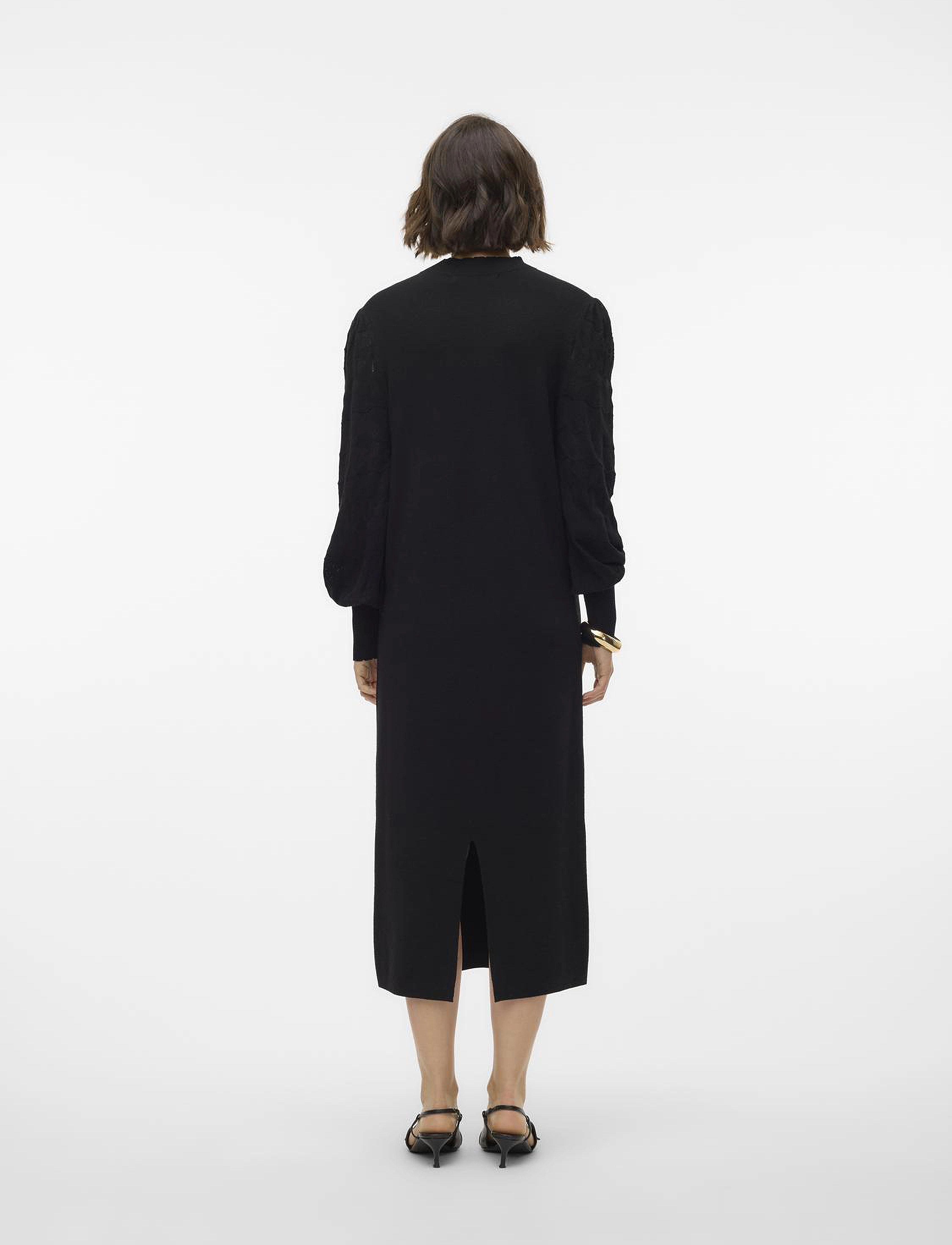 Vero Moda - VMLIMONE LS HIGHNECK CALF DRESS GA BOO - strickkleider - black - 2