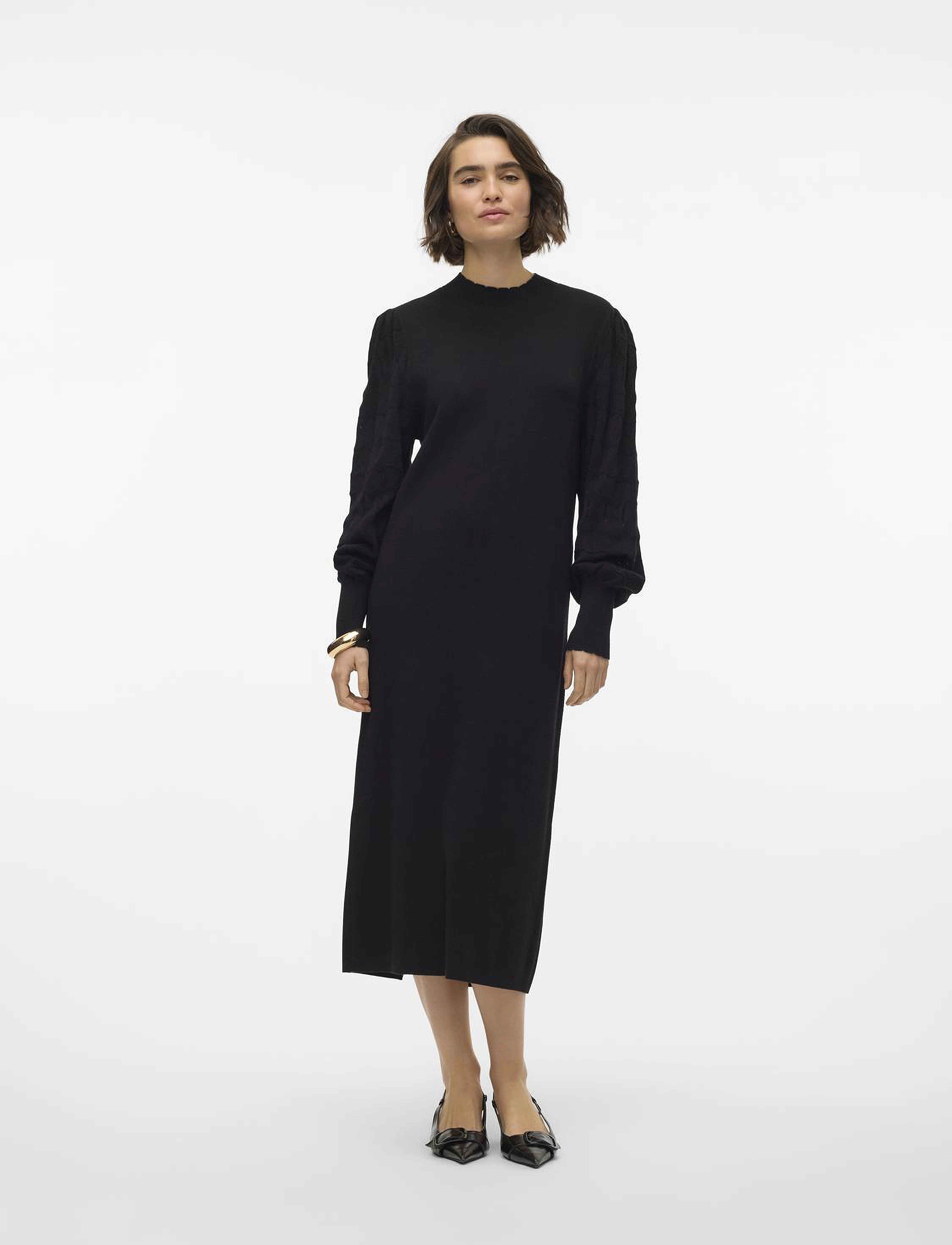 Vero Moda - VMLIMONE LS HIGHNECK CALF DRESS GA BOO - strickkleider - black - 3