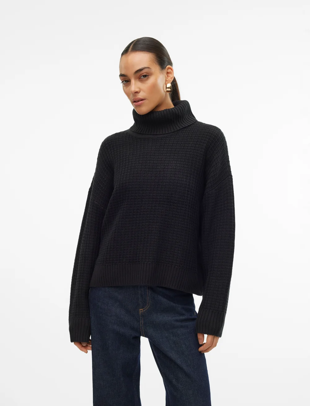 Vero Moda - VMOMEGA LS ROLLNECK PULLOVER BOO - golfy - black - 0
