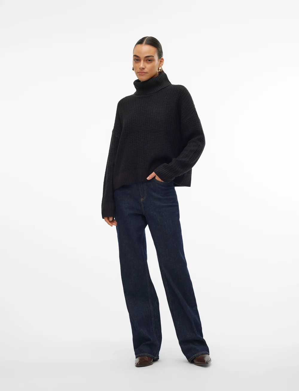 Vero Moda - VMOMEGA LS ROLLNECK PULLOVER BOO - golfy - black - 3