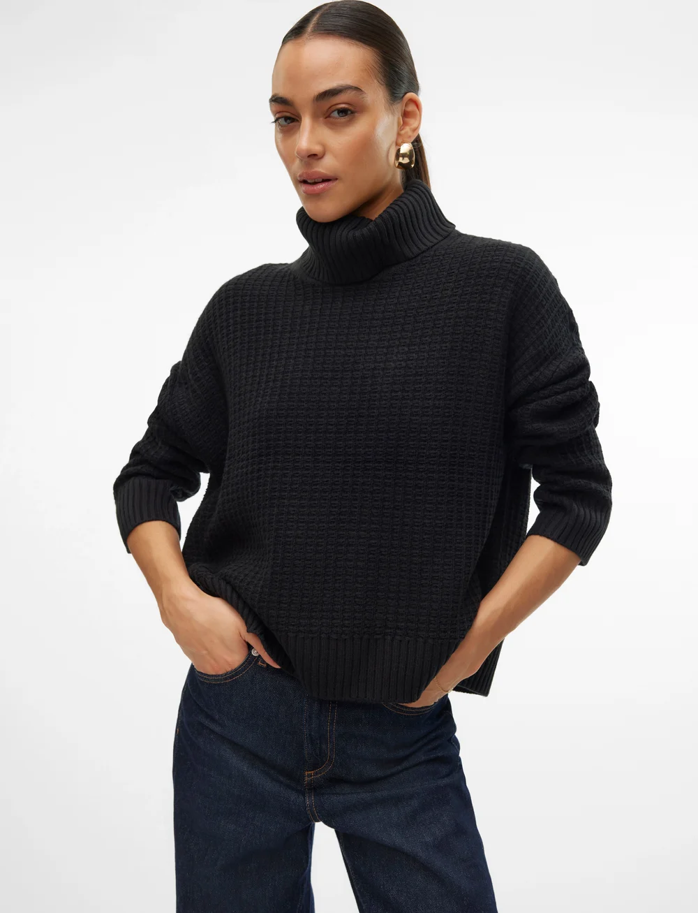 Vero Moda - VMOMEGA LS ROLLNECK PULLOVER BOO - golfy - black - 4