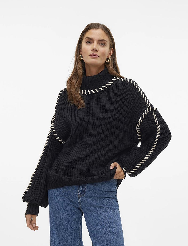 Vero Moda - VMNEWCREAM LS ROLLNECK PULLOVER BOO - golfai - black - 0