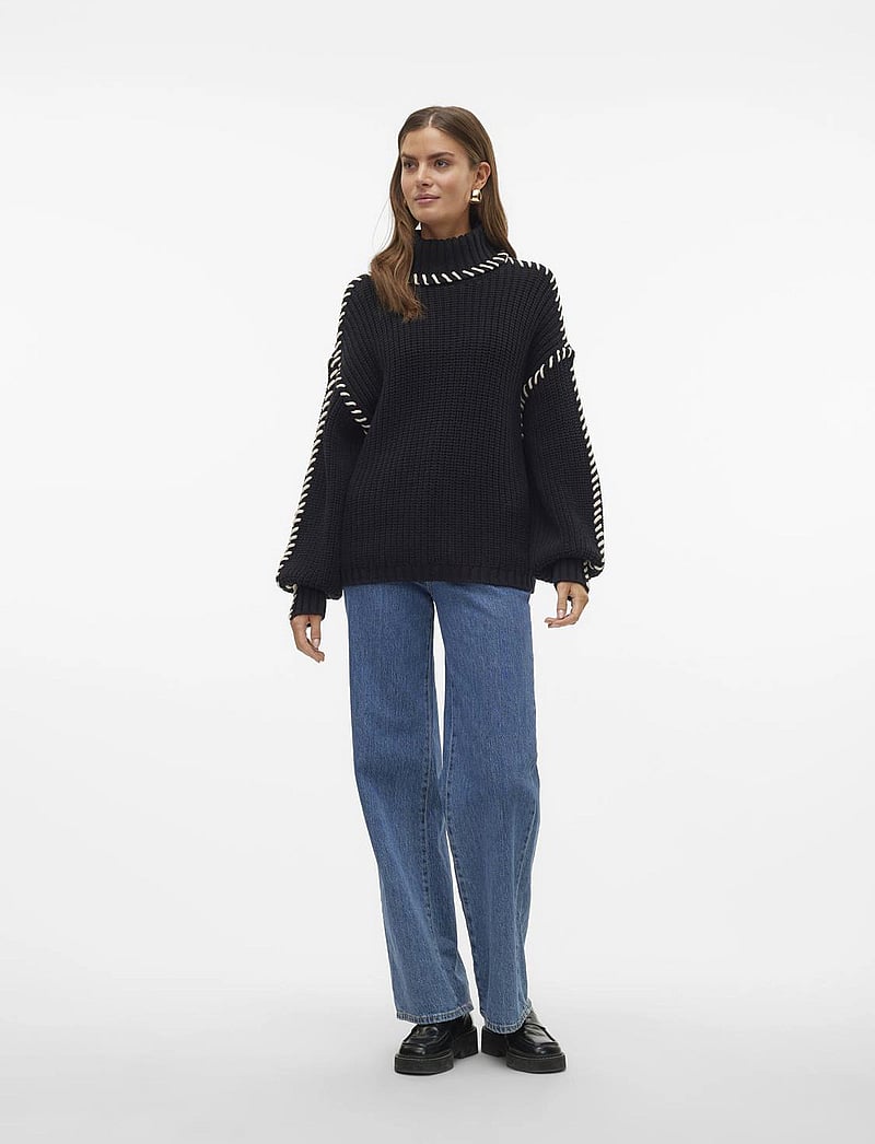 Vero Moda - VMNEWCREAM LS ROLLNECK PULLOVER BOO - golfai - black - 3