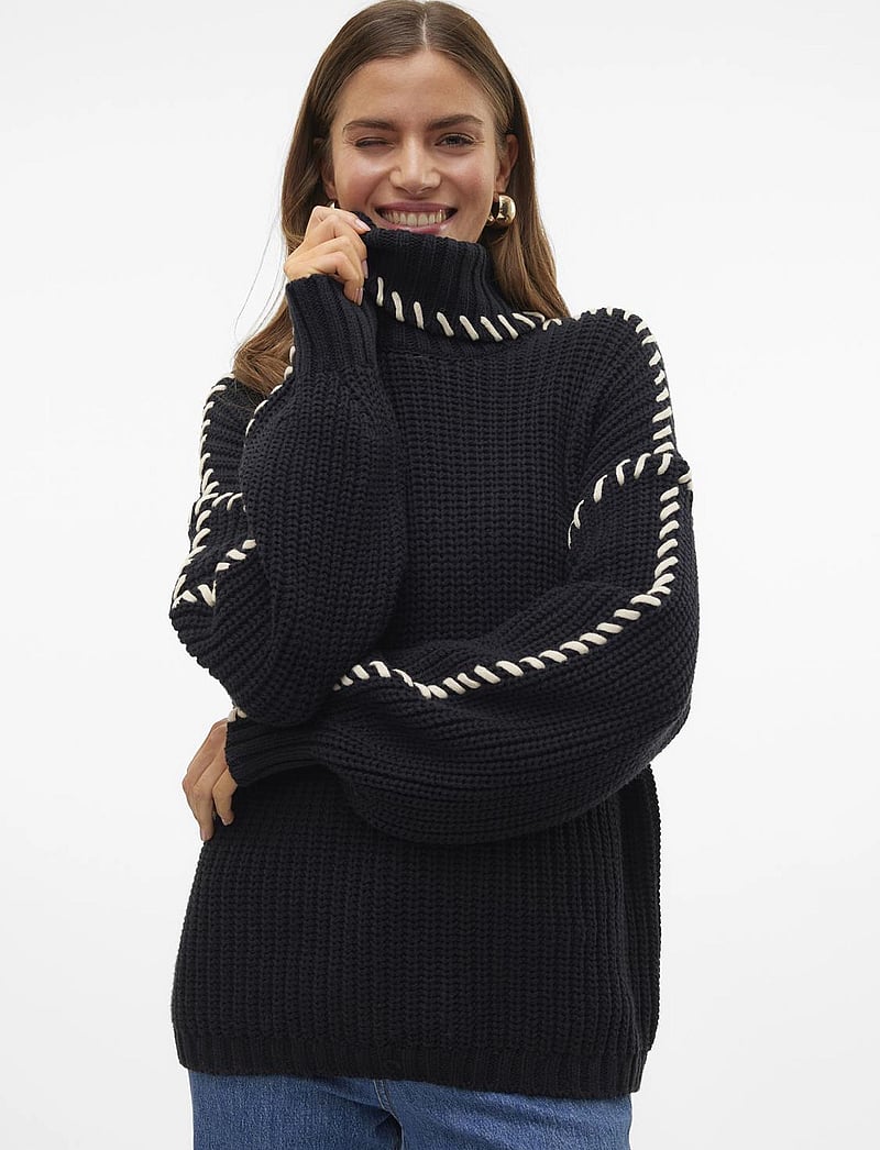 Vero Moda - VMNEWCREAM LS ROLLNECK PULLOVER BOO - golfai - black - 4