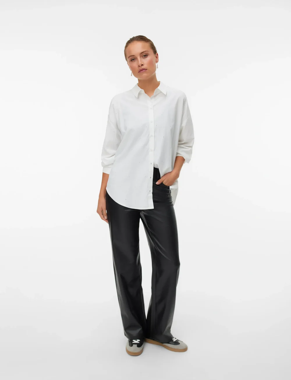 Vero Moda - VMTESSA HR WIDE PL PANTS NOOS - læderbukser - black - 0