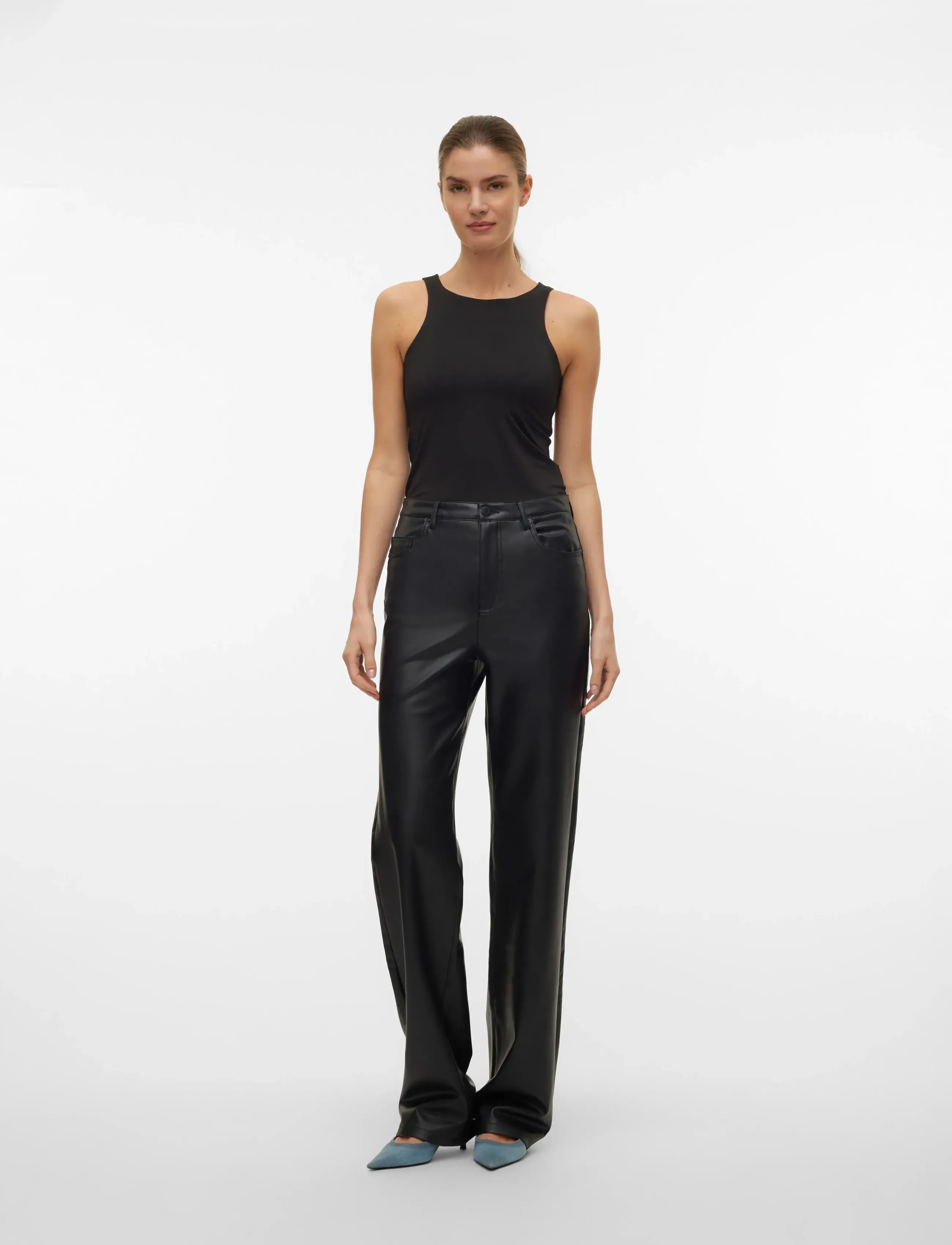 Vero Moda - VMTESSA HR WIDE PL PANTS NOOS - leren broeken - black - 4