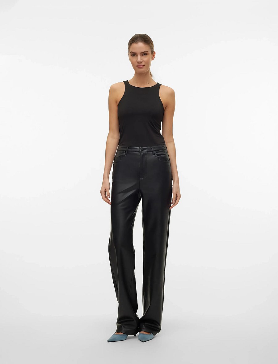 Vero Moda - VMTESSA HR WIDE PL PANTS NOOS - leren broeken - black - 4