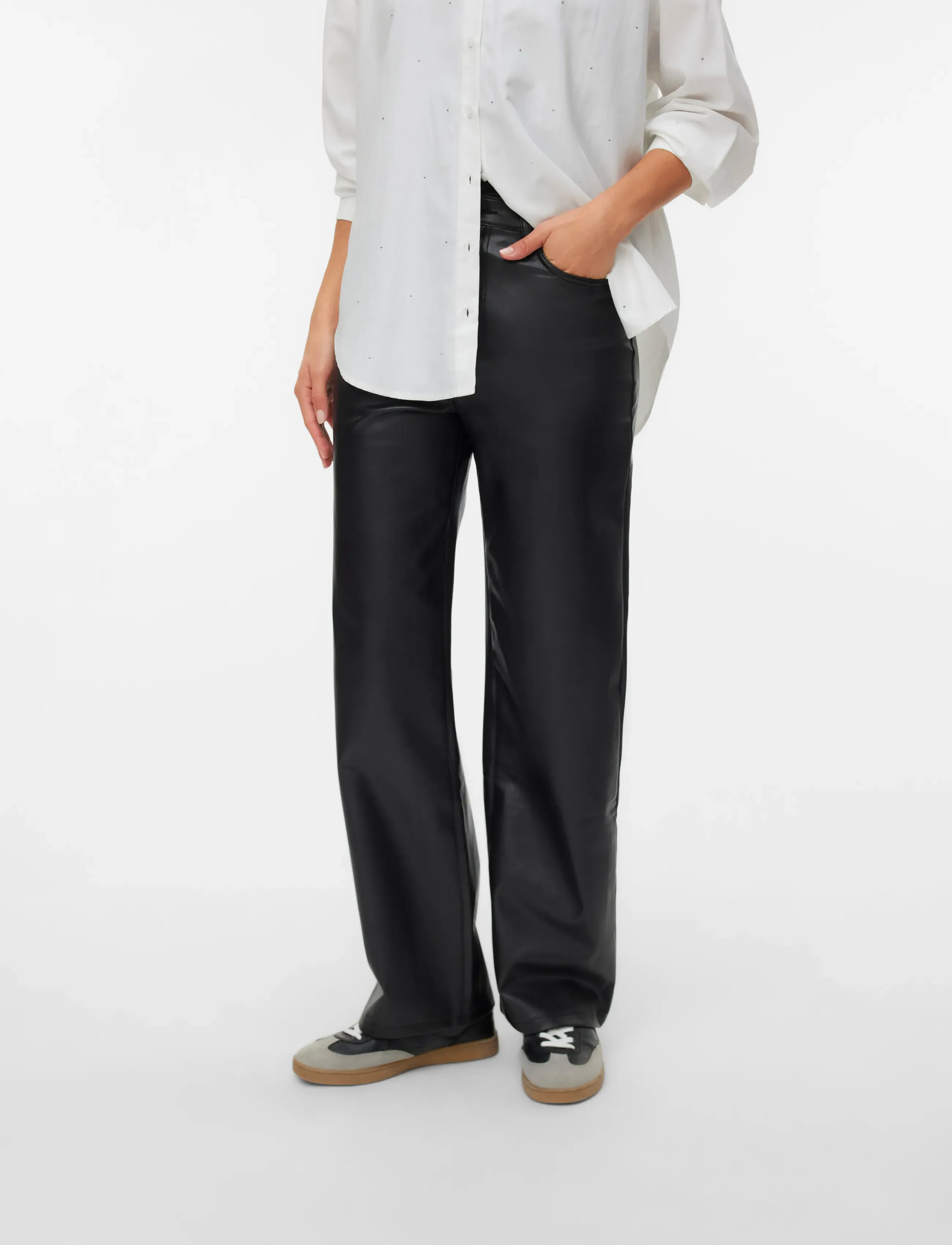 Vero Moda - VMTESSA HR WIDE PL PANTS NOOS - leren broeken - black - 5