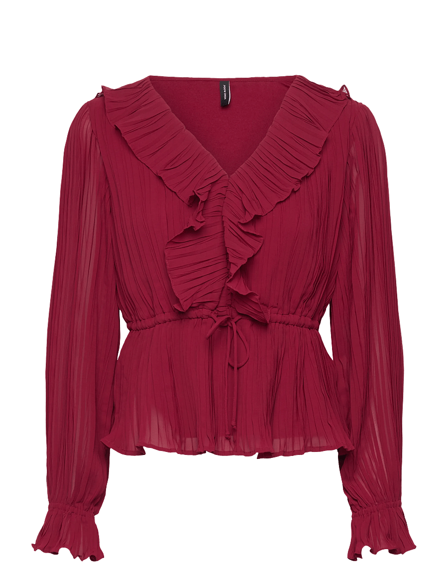 Vero Moda - VMDORA L/S FRILL PLEAT TOP WVN EXP - langärmelige blusen - biking red - 0