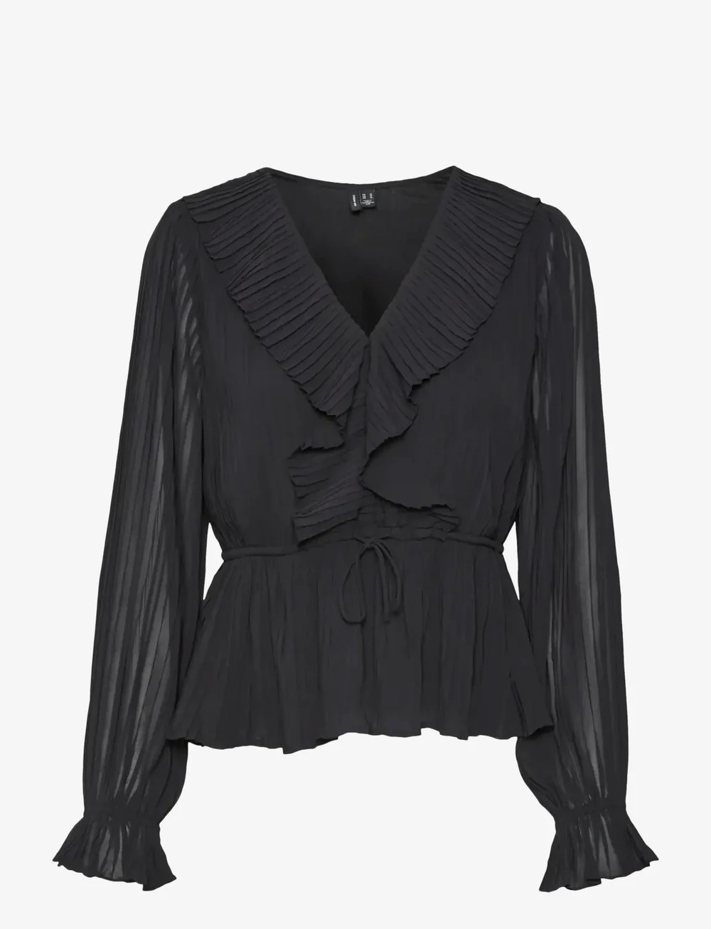 Vero Moda - VMDORA L/S FRILL PLEAT TOP WVN EXP - långärmade blusar - black - 1