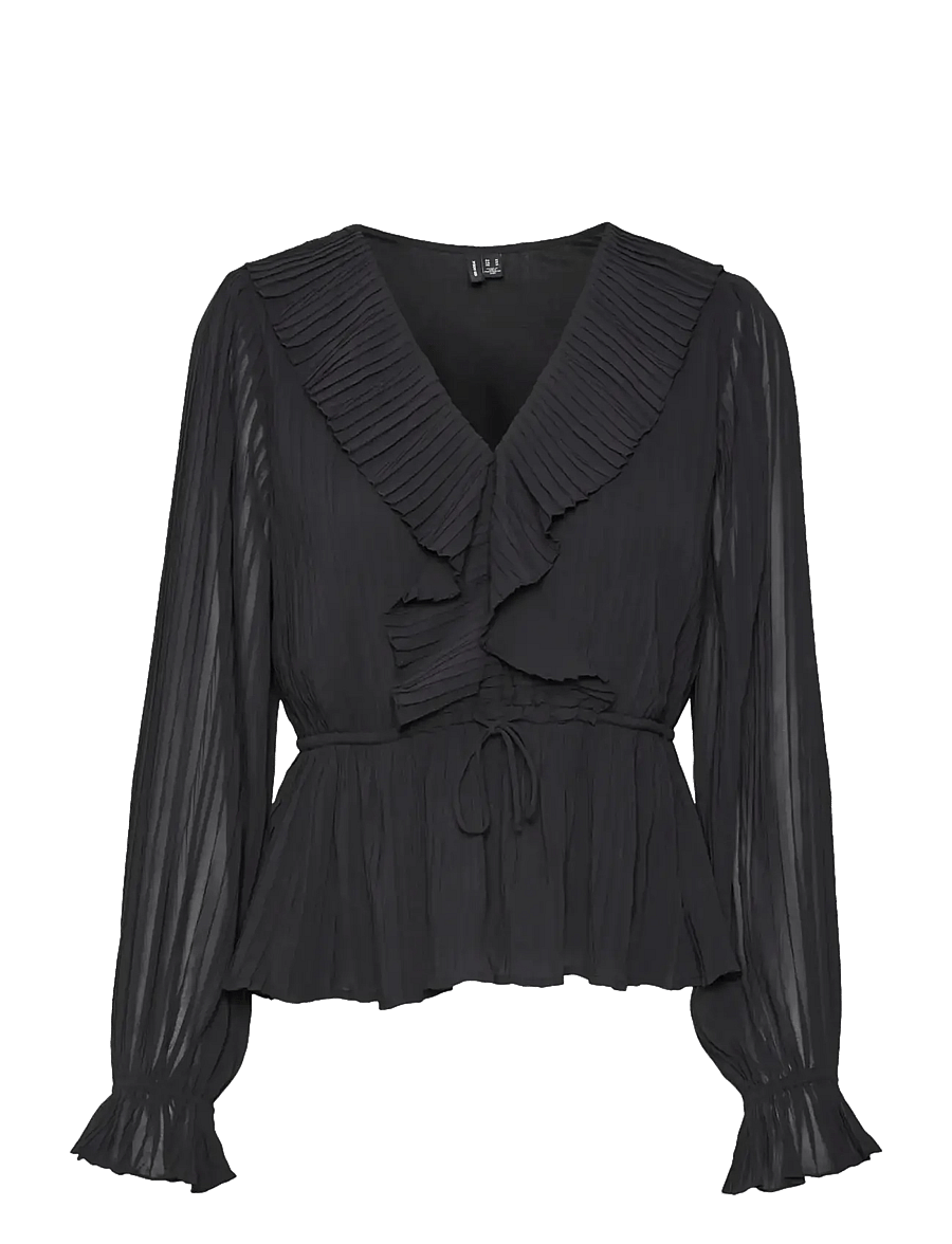 Vero Moda - VMDORA L/S FRILL PLEAT TOP WVN EXP - black - 1