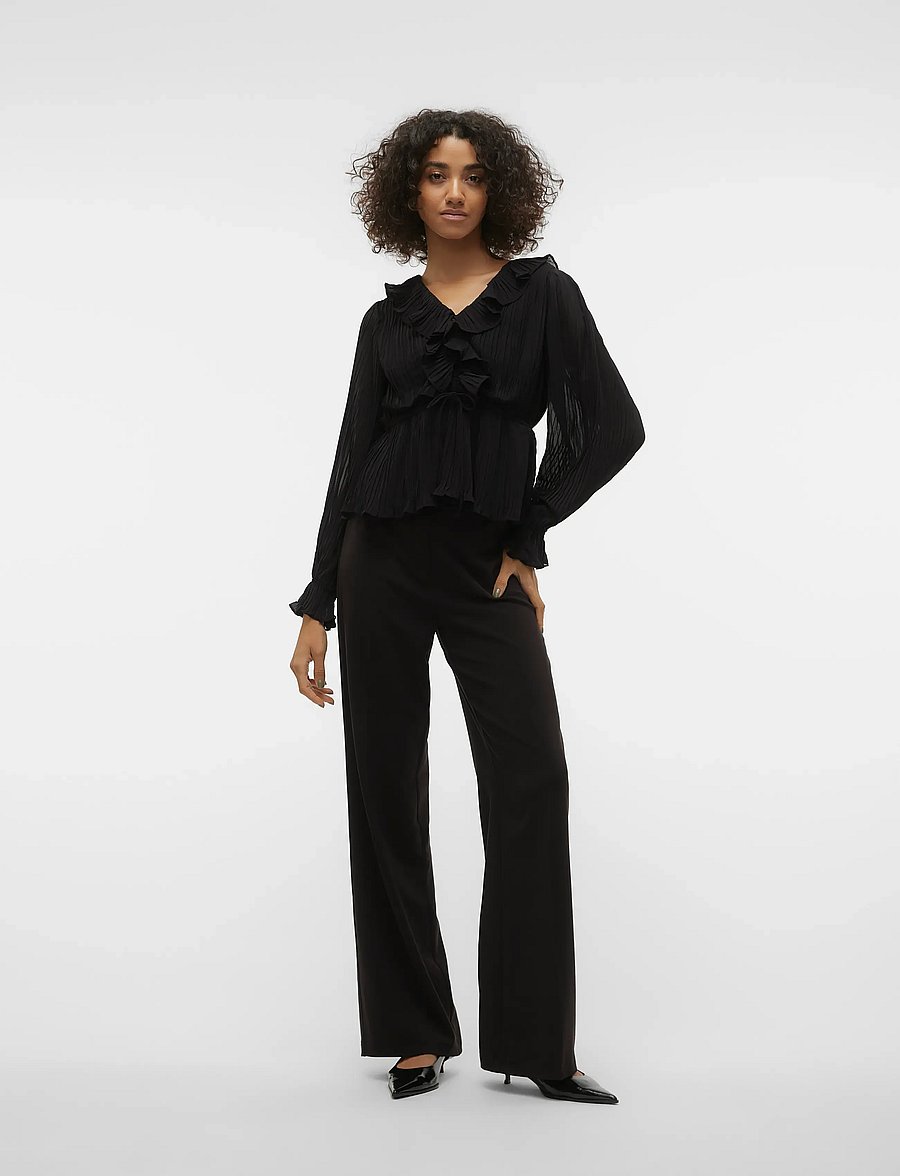 Vero Moda - VMDORA L/S FRILL PLEAT TOP WVN EXP - black - 3