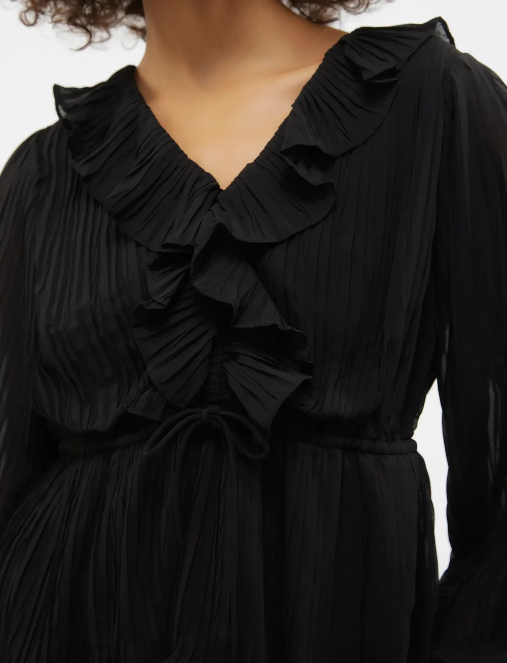 Vero Moda - VMDORA L/S FRILL PLEAT TOP WVN EXP - långärmade blusar - black - 5