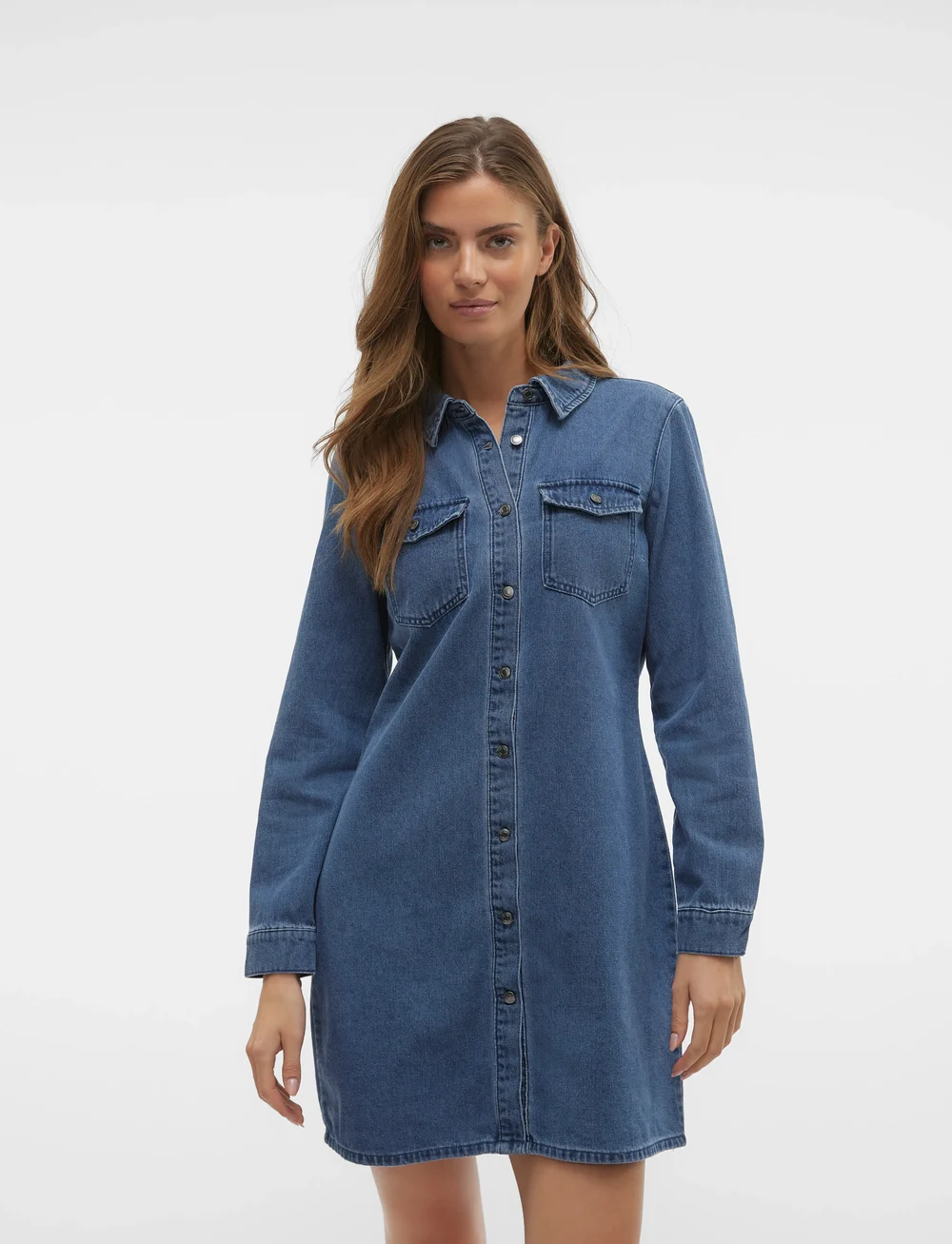 Vero Moda - VMJENNIE LS SHORT DENIM DRESS GA NOOS - skjortklänningar - medium blue denim - 0