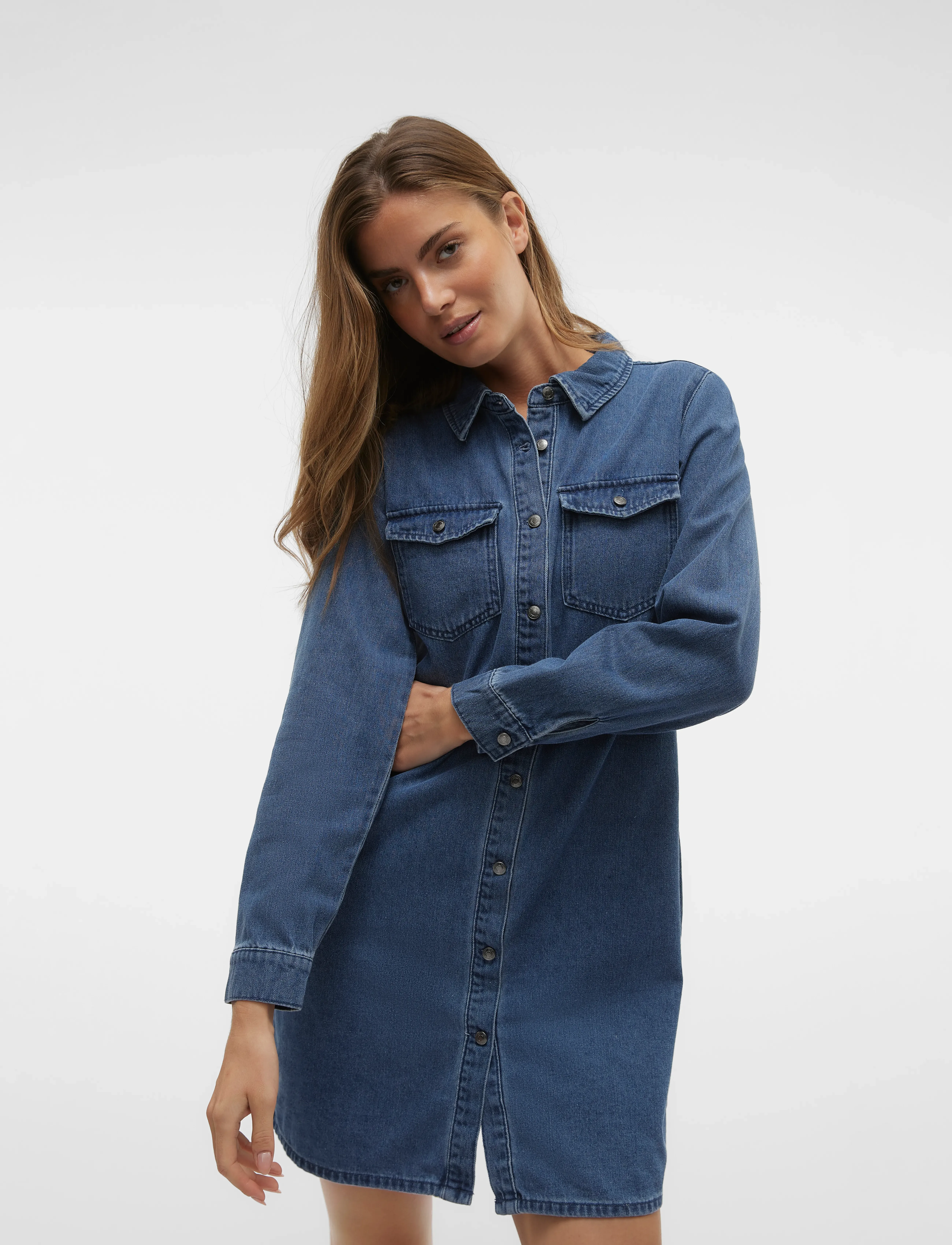 Vero Moda - VMJENNIE LS SHORT DENIM DRESS GA NOOS - robes chemises - medium blue denim - 4