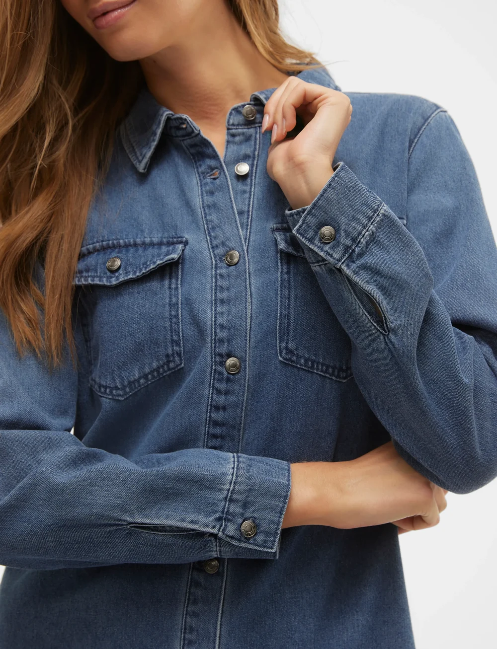 Vero Moda - VMJENNIE LS SHORT DENIM DRESS GA NOOS - skjortklänningar - medium blue denim - 5