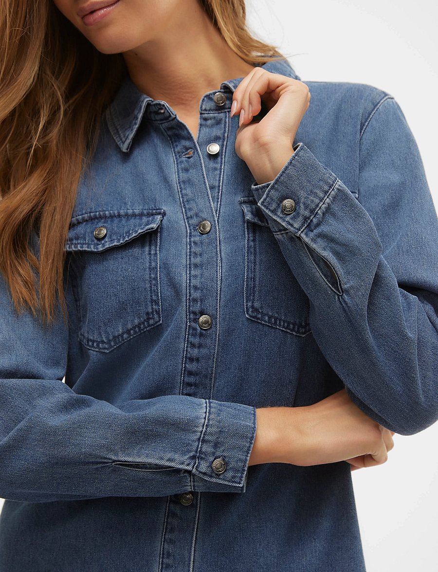 Vero Moda - VMJENNIE LS SHORT DENIM DRESS GA NOOS - skjortekjoler - medium blue denim - 5
