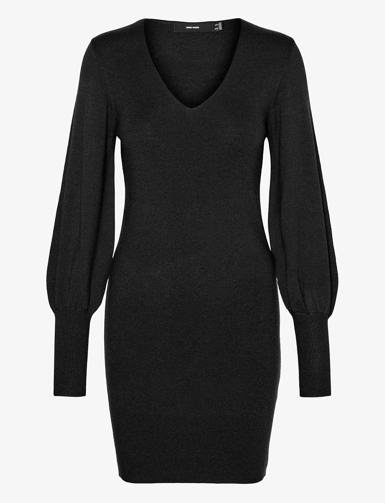 Vero Moda - VMHOLLYKARISPUFF LS V-NECK DRESS GA BOO - knitted dresses - black - 1