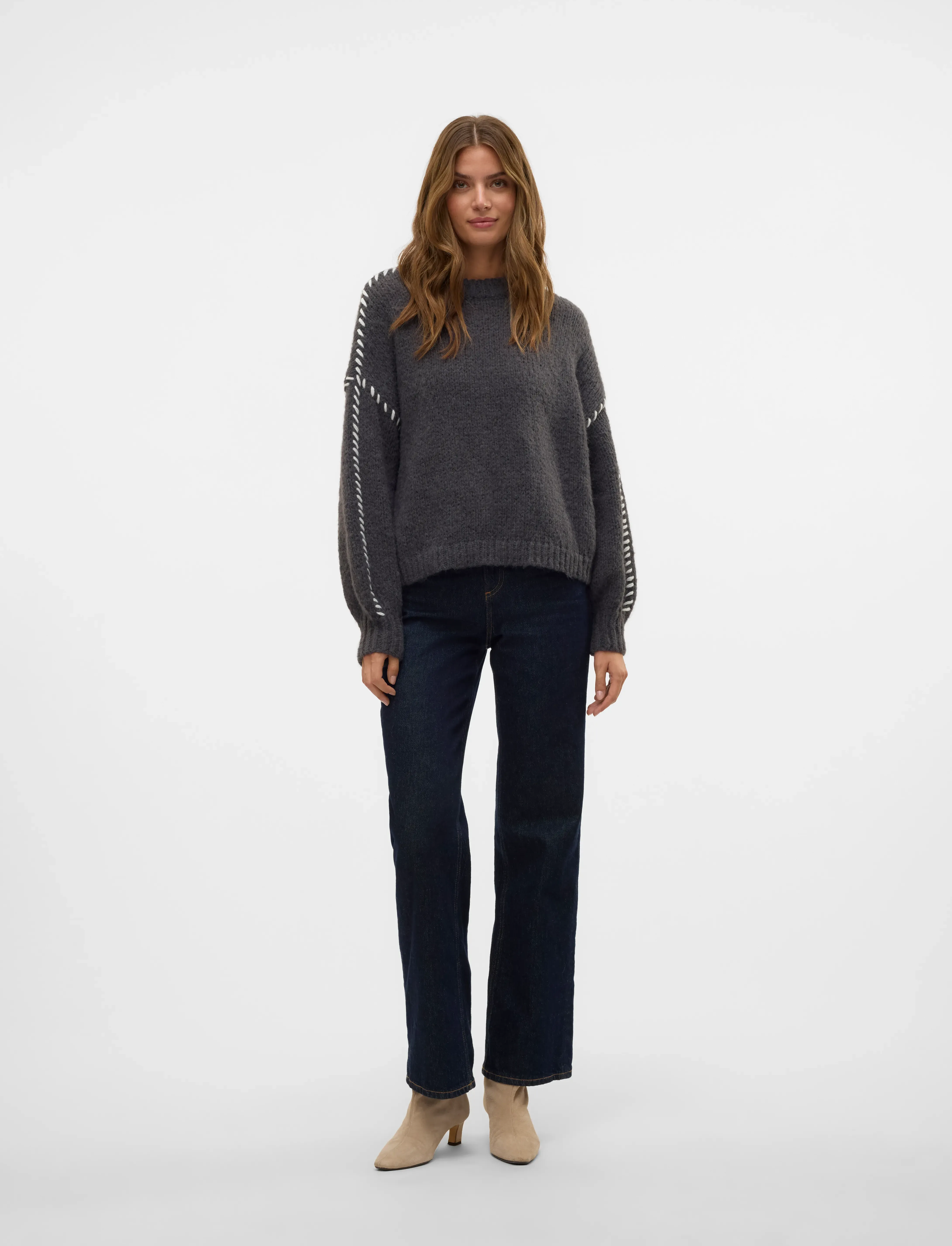 Vero Moda - VMFENG LS O-NECK PULLOVER GA BOO - laveste priser - asphalt - 4
