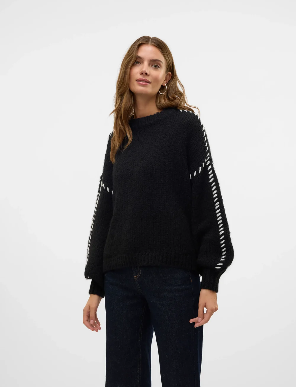 Vero Moda - VMFENG LS O-NECK PULLOVER GA BOO - stickade tröjor - black - 0