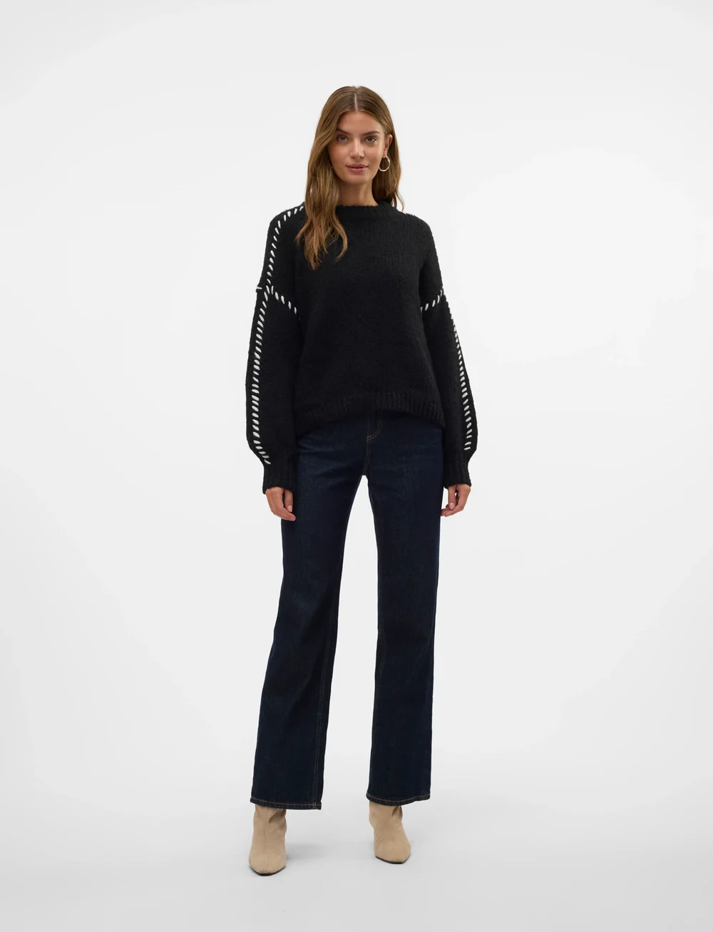 Vero Moda - VMFENG LS O-NECK PULLOVER GA BOO - stickade tröjor - black - 5
