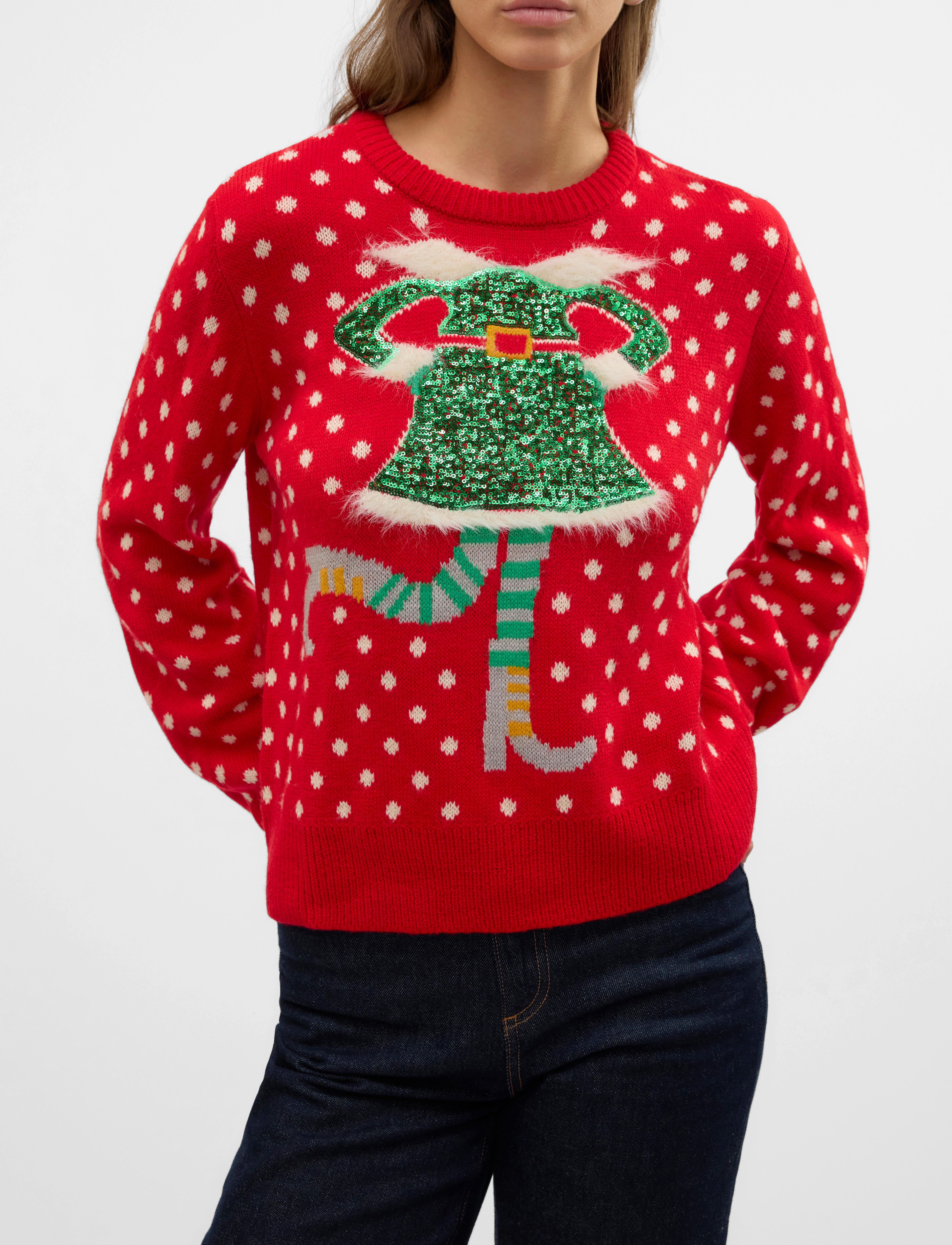 Vero Moda - VMSPARKLE ELFIE LS O-NECK PULL. XMAS - chinese red - 5