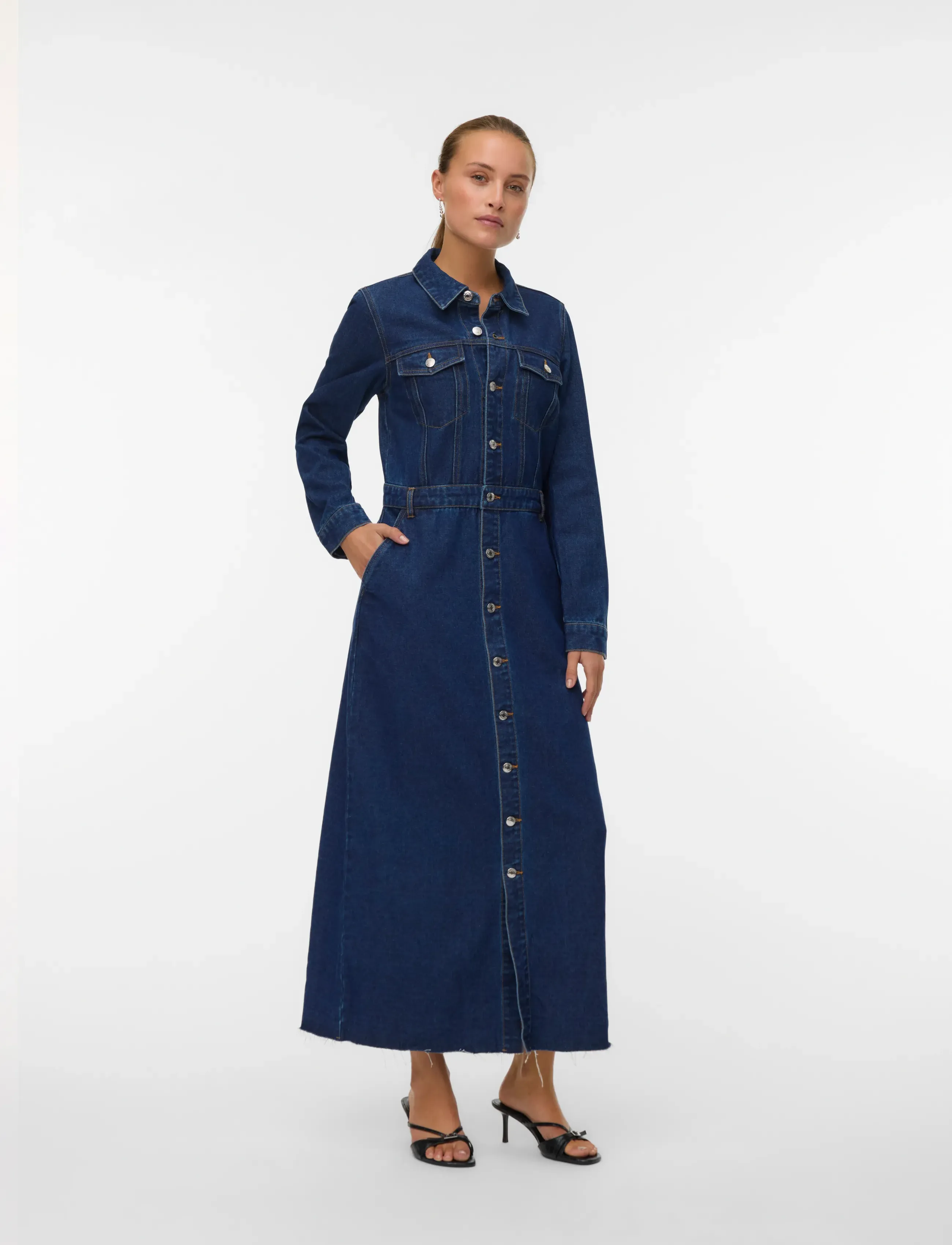 Vero Moda Vmmolly Ls Ank Denim Dress, XS, Blue, Kjoler > Maxikjole, Dame