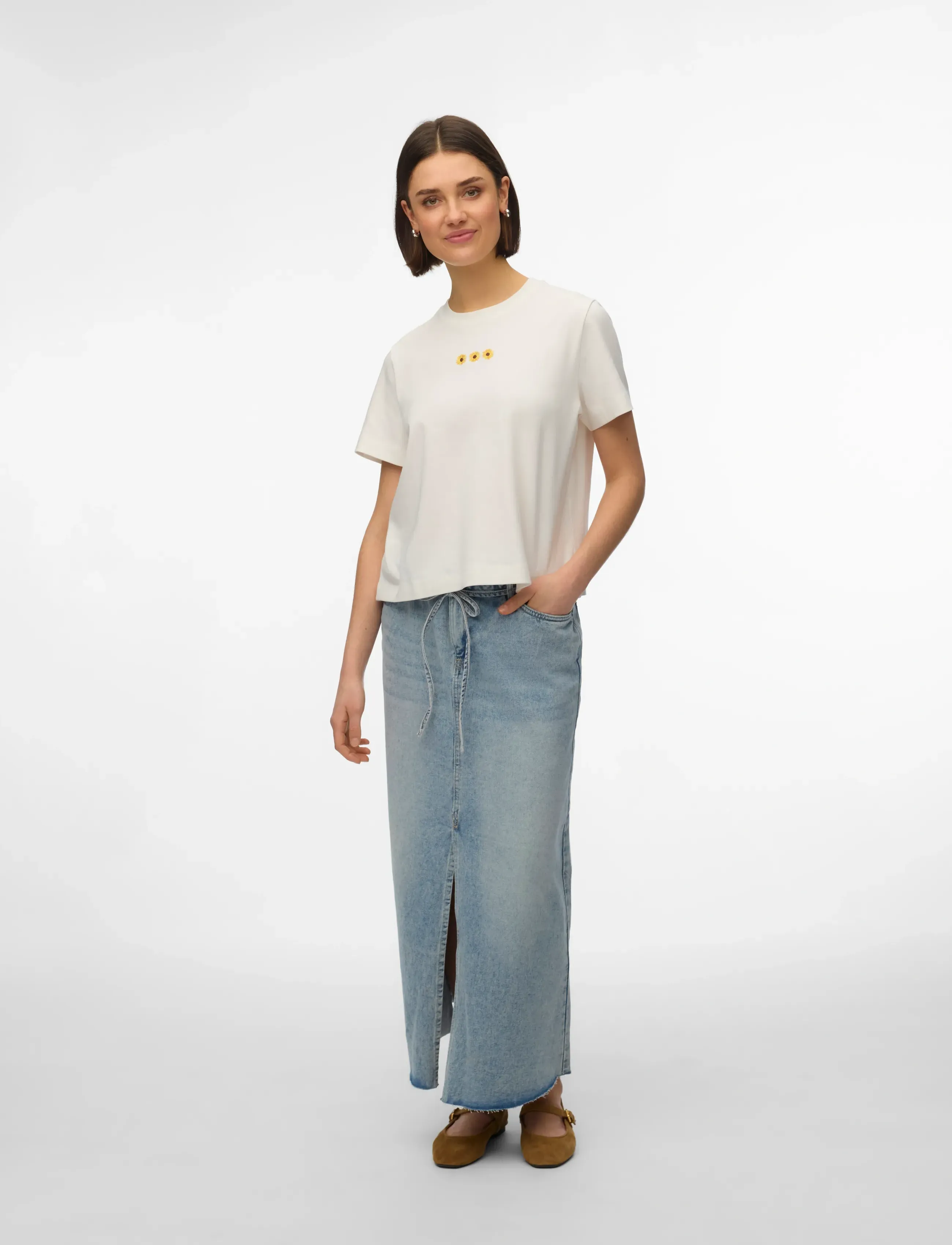 Vero Moda VMSARA METTE SS TOP BOX JRS NOOS - T-skjorter & Topper - SNOW WHITE / white