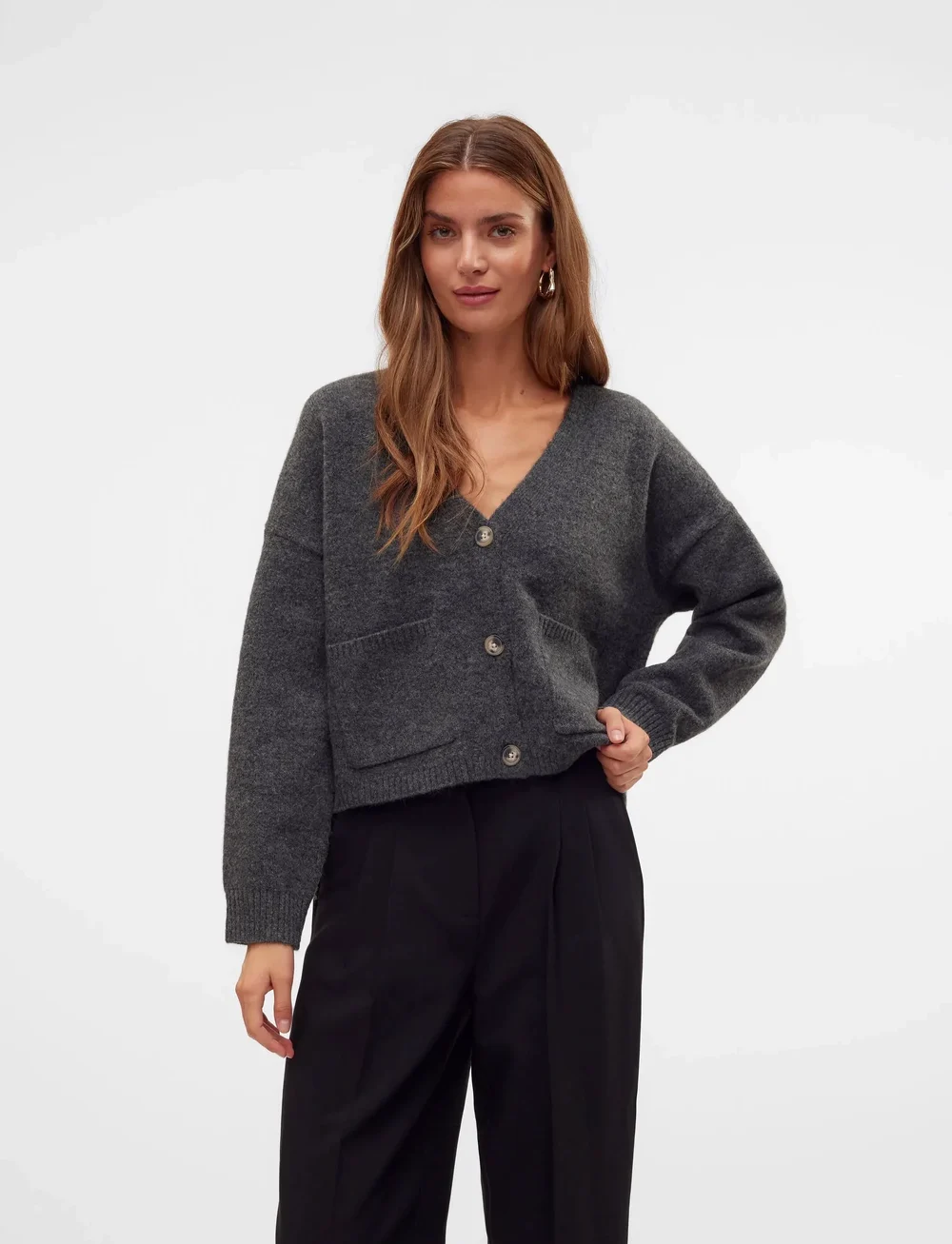 Vero Moda - AWGEMMA LS V-NECK KNIT CARDIGAN NOOS - kardiganai - dark grey melange - 0