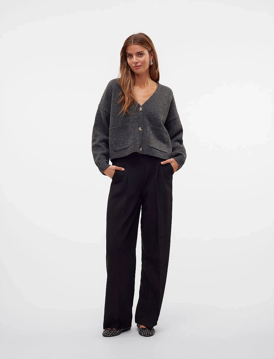 Vero Moda - AWGEMMA LS V-NECK KNIT CARDIGAN NOOS - cardigans - dark grey melange - 4