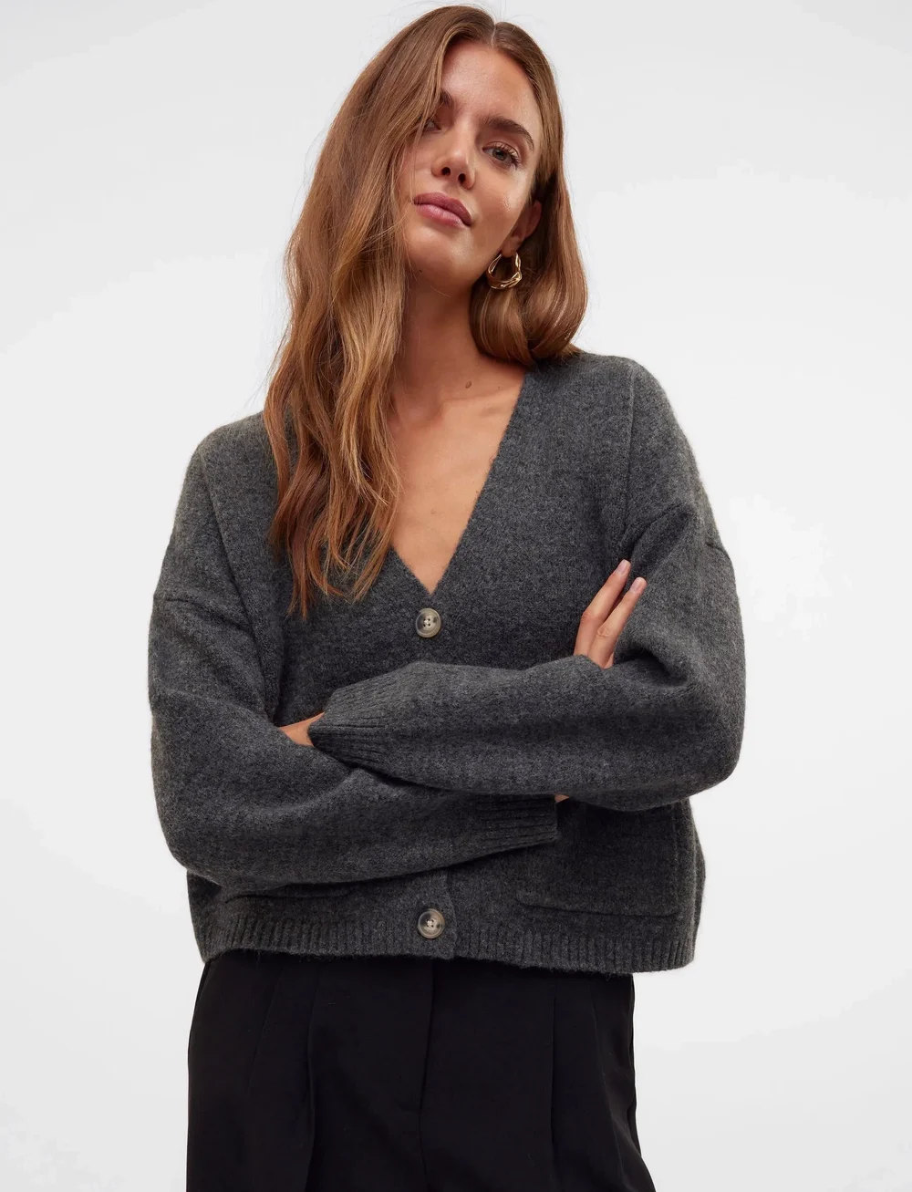 Vero Moda - AWGEMMA LS V-NECK KNIT CARDIGAN NOOS - kardiganai - dark grey melange - 5