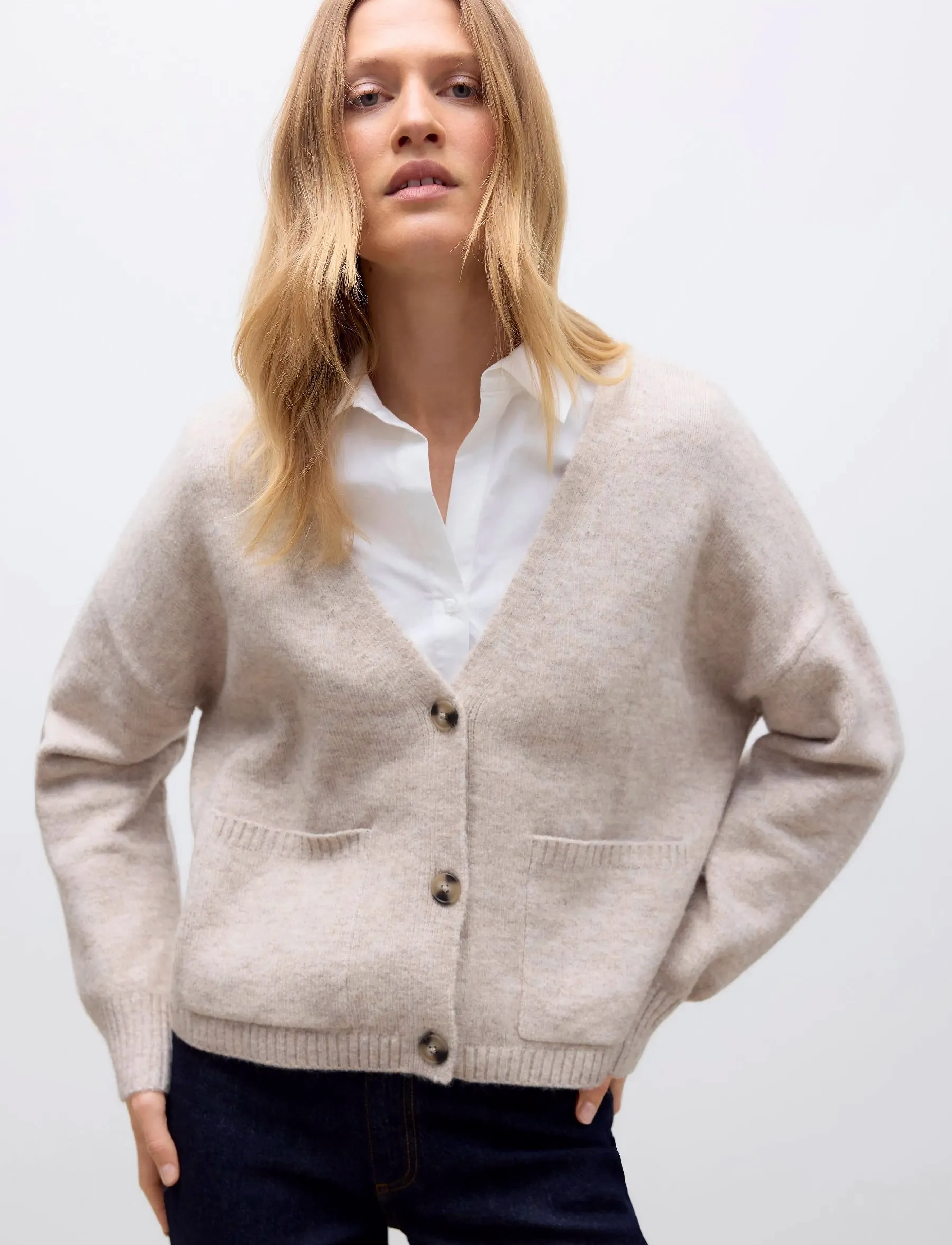 Vero Moda - AWGEMMA LS V-NECK KNIT CARDIGAN NOOS - strickjacken - plaza taupe - 0