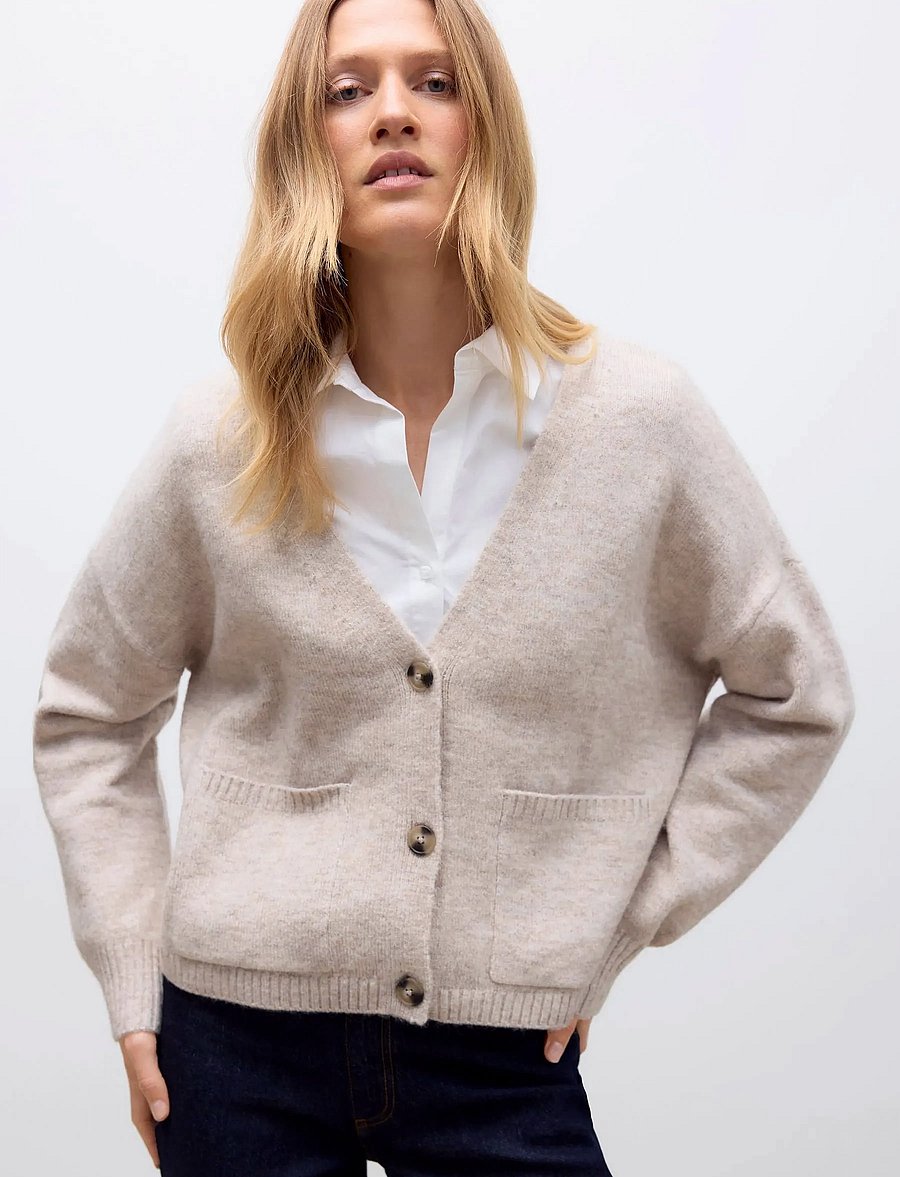 Vero Moda - AWGEMMA LS V-NECK KNIT CARDIGAN NOOS - strickjacken - plaza taupe - 0