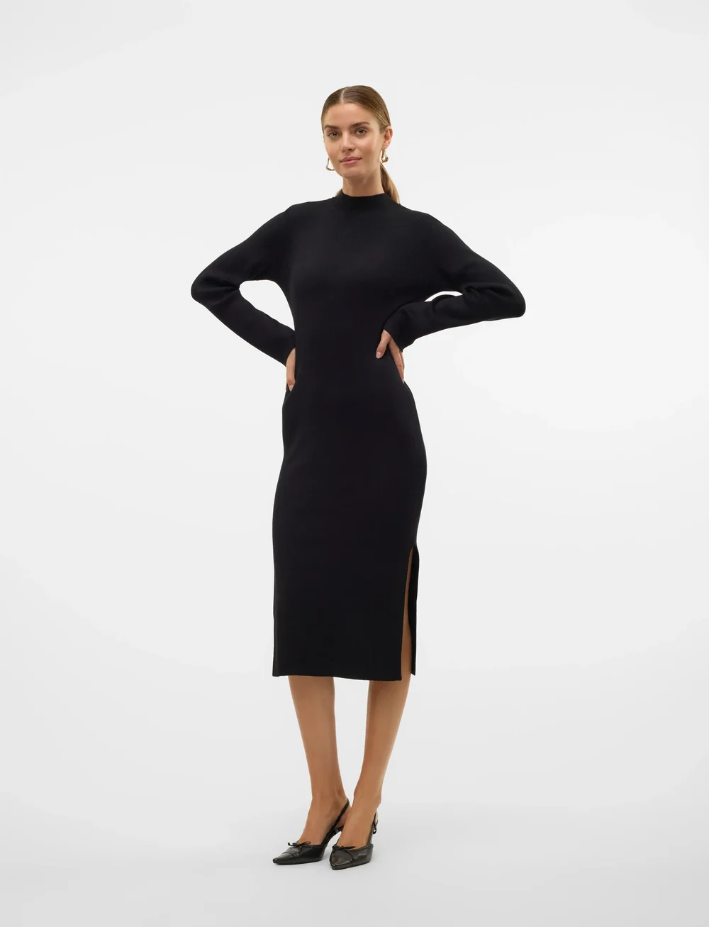 Vero Moda - VMLYNZI LS CALF KNIT DRESS VMA NOOS - strikkjoler - black - 0