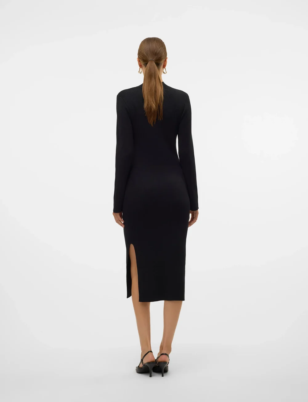 Vero Moda - VMLYNZI LS CALF KNIT DRESS VMA NOOS - strikkjoler - black - 5