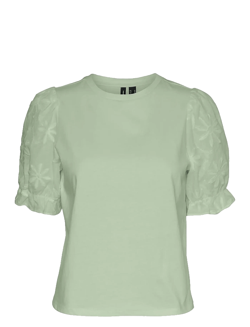 Vero Moda - VMSENNA SS EMB SLEEVE TOP JRS - kortærmede bluser - bok choy - 1