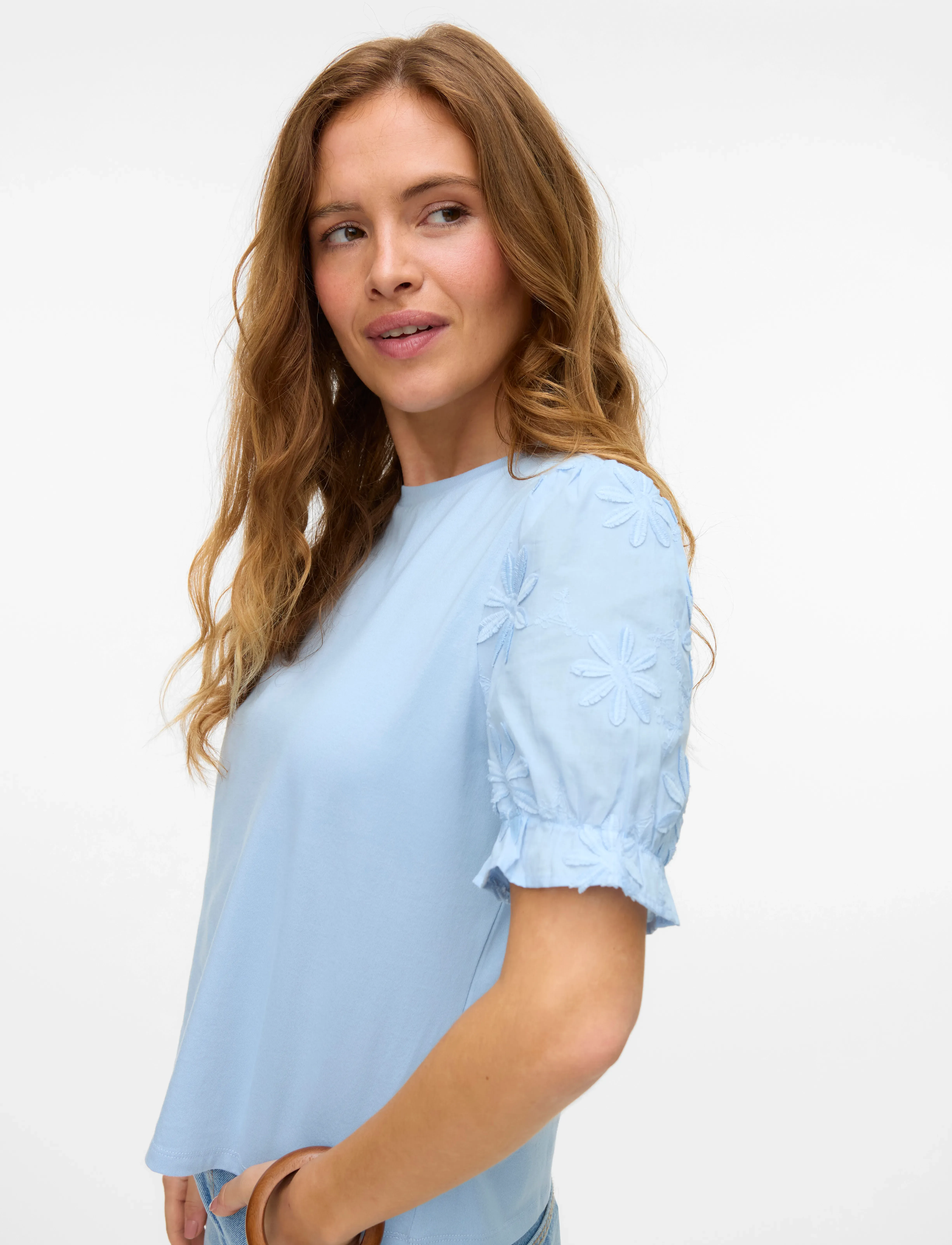 Vero Moda - VMSENNA SS EMB SLEEVE TOP JRS - lühikeste varrukatega pluusid - cashmere blue - 3