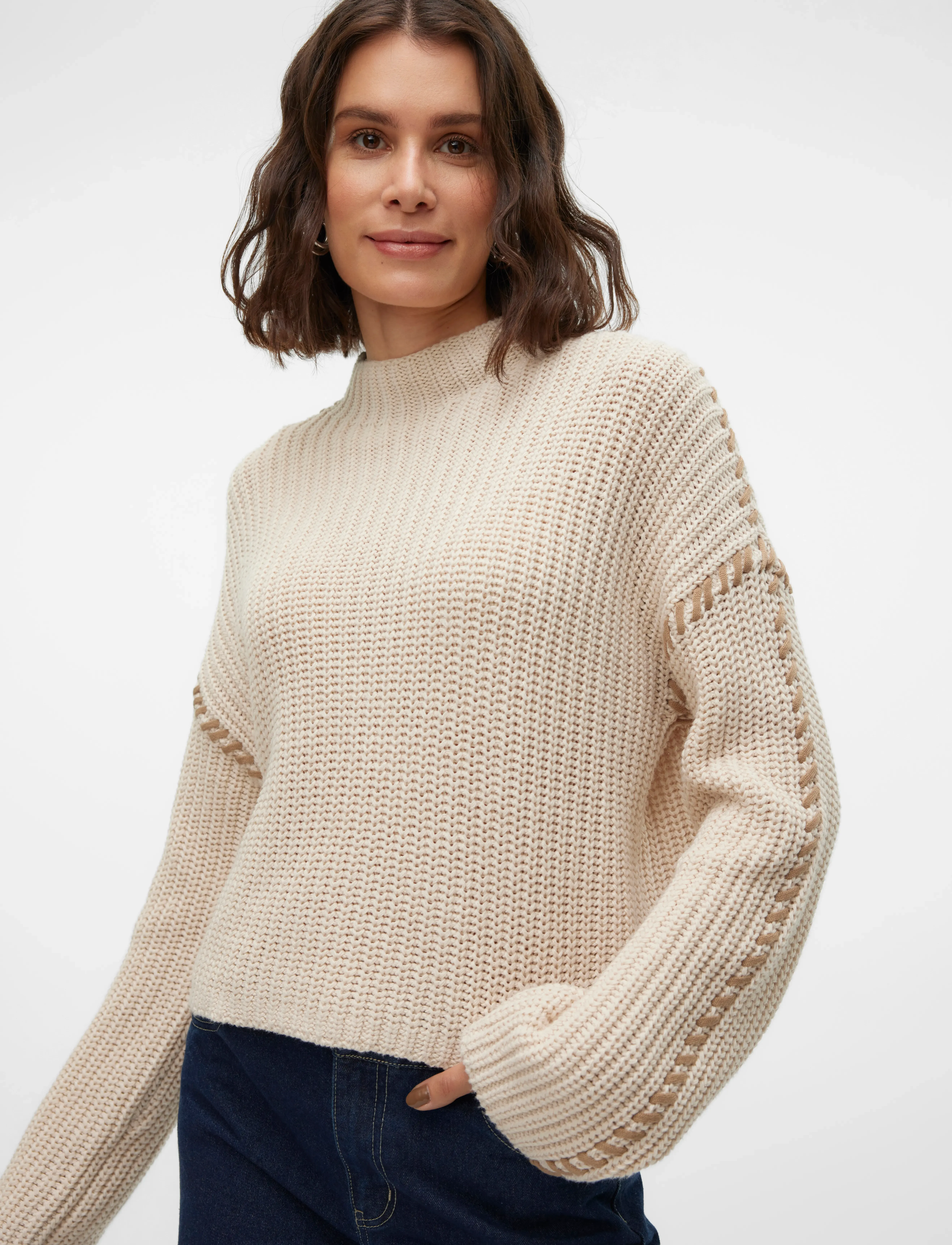 Vero Moda - VMNEWCREAM LS FUNNELNECK PULLOVER BOO - trøjer - birch - 5