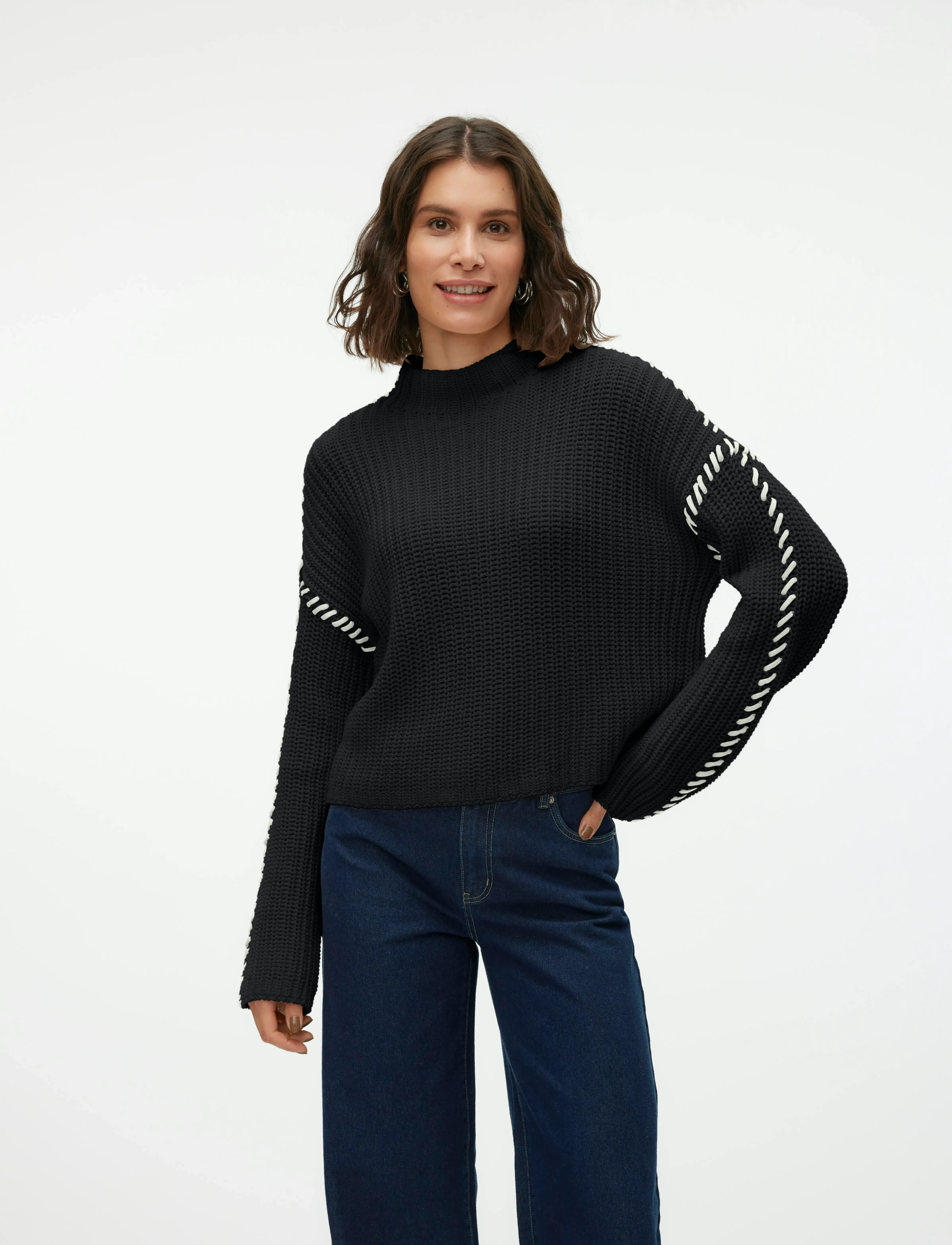 Vero Moda - VMNEWCREAM LS FUNNELNECK PULLOVER BOO - džemperi - black - 4