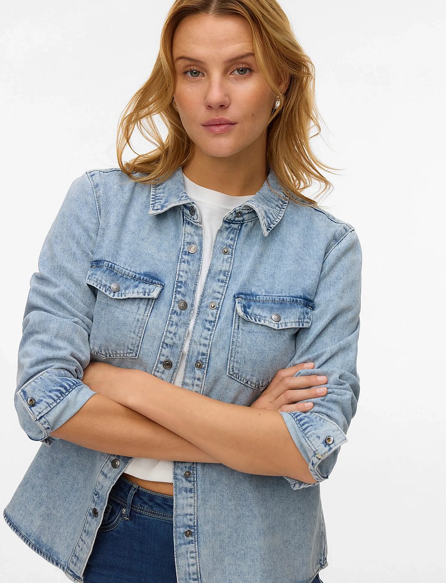 Vero Moda - VMJENNIE LS DENIM SHIRT MIX GA NOOS - jeanshemden - light blue denim - 4