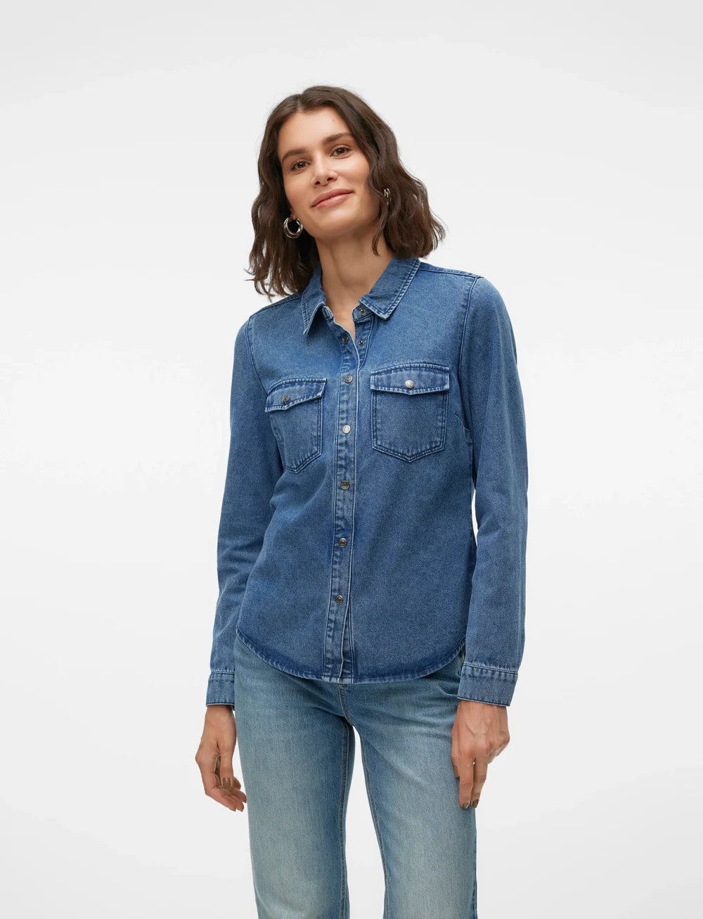 Vero Moda - VMJENNIE LS DENIM SHIRT MIX GA NOOS - jeansskjortor - medium blue denim - 0