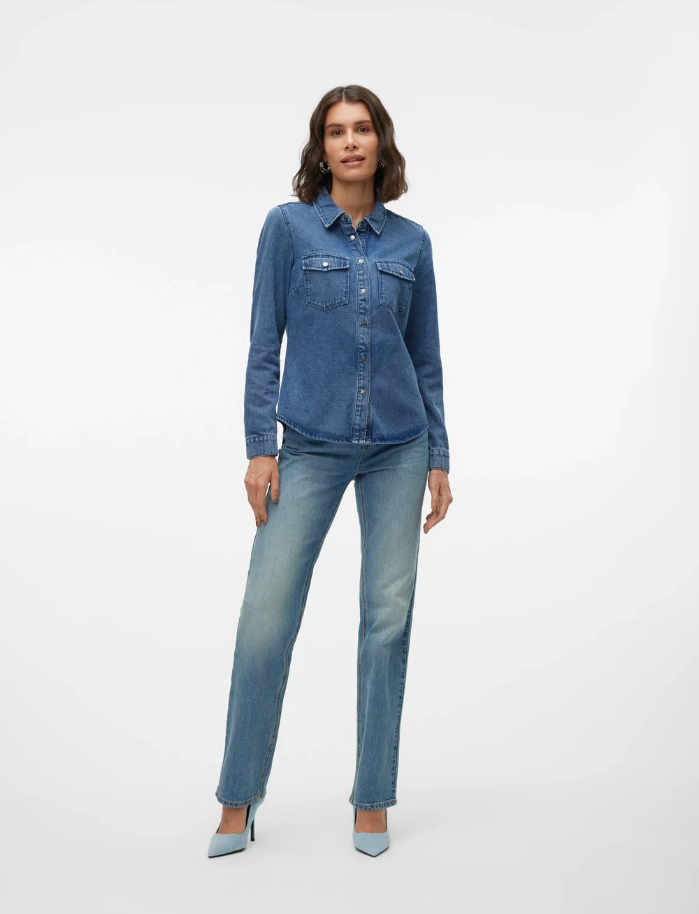 Vero Moda - VMJENNIE LS DENIM SHIRT MIX GA NOOS - jeansskjortor - medium blue denim - 4
