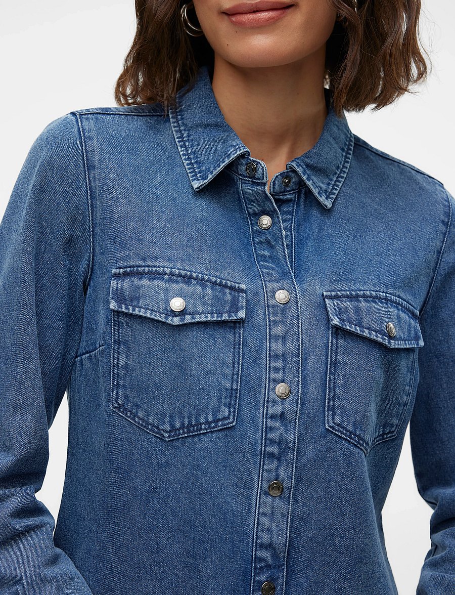 Vero Moda - VMJENNIE LS DENIM SHIRT MIX GA NOOS - jeansskjortor - medium blue denim - 5