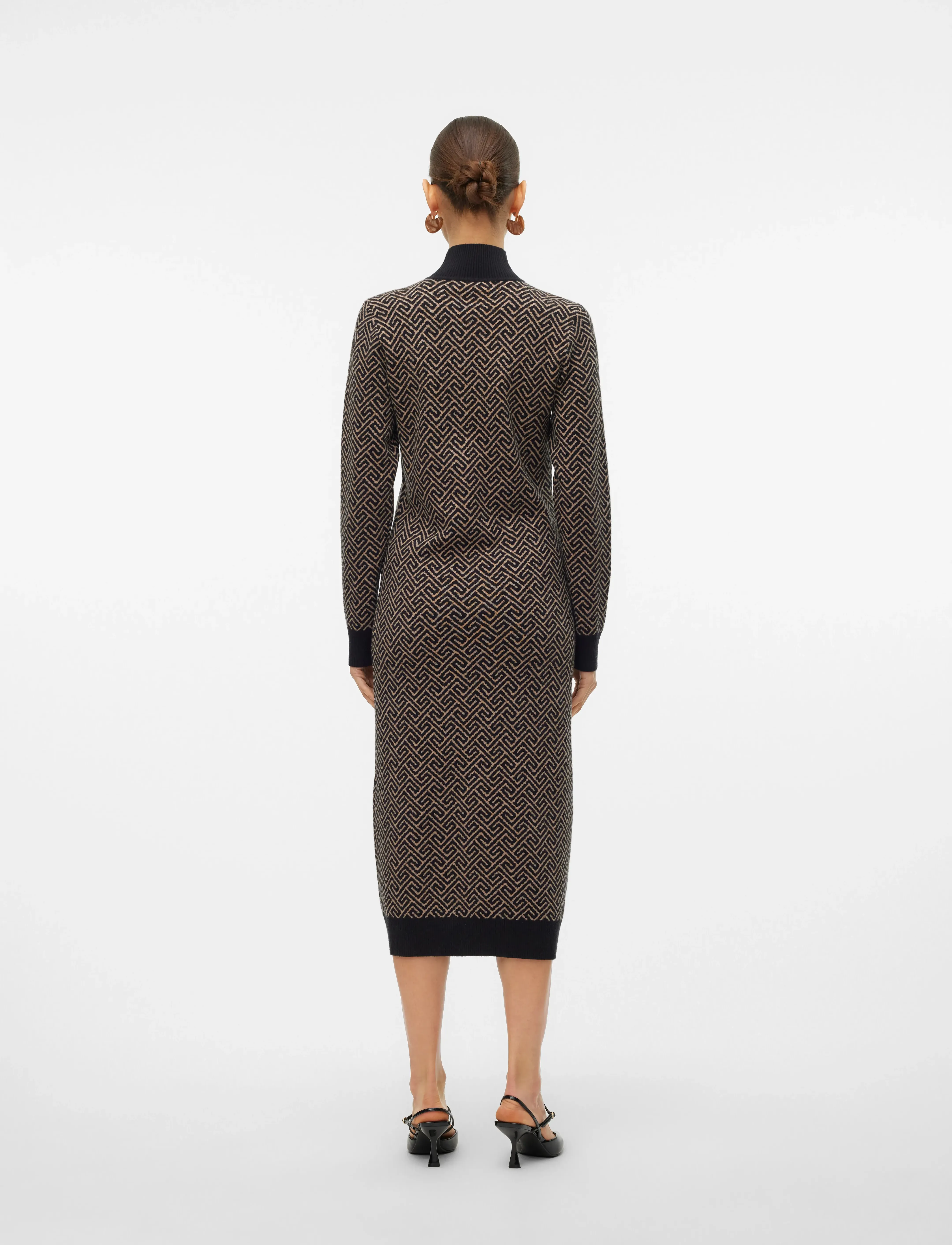 Vero Moda - VMARIA ART LS HIGH-NECK CALF DRESS GA - strickkleider - black - 2